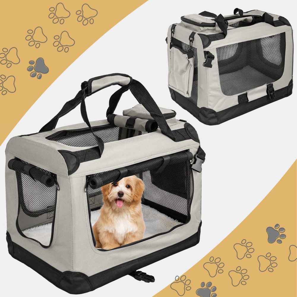 Petigi Tiertransporttasche Transportbox Faltbar Box Hund Transporttasche Katze Cream S-XXXXL
