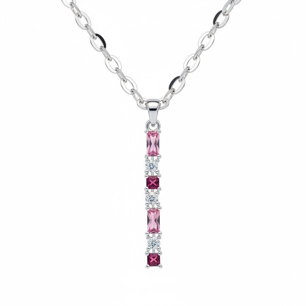 Karisma Schmuck Kettenanhänger Halskette aus 925 Sterlingsilber mit Anhänger, lange Damen-Kette, 65+5 cm mit Baguette-Steinen