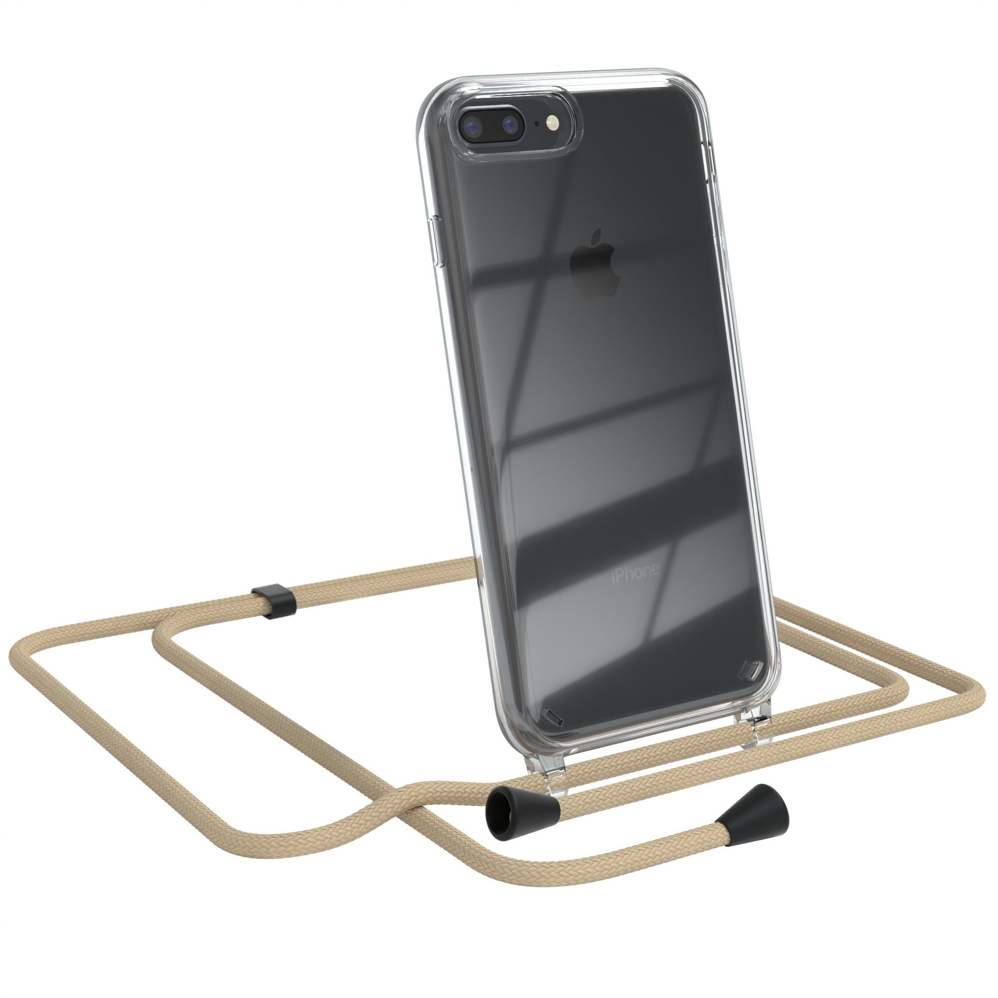 EAZY CASE Handykette Clips Schwarz für Apple iPhone 8 Plus / iPhone 7+ 5,5  Zoll, Handykordel Umhängetasche für Handy Hülle durchsichtig Beige Taupe