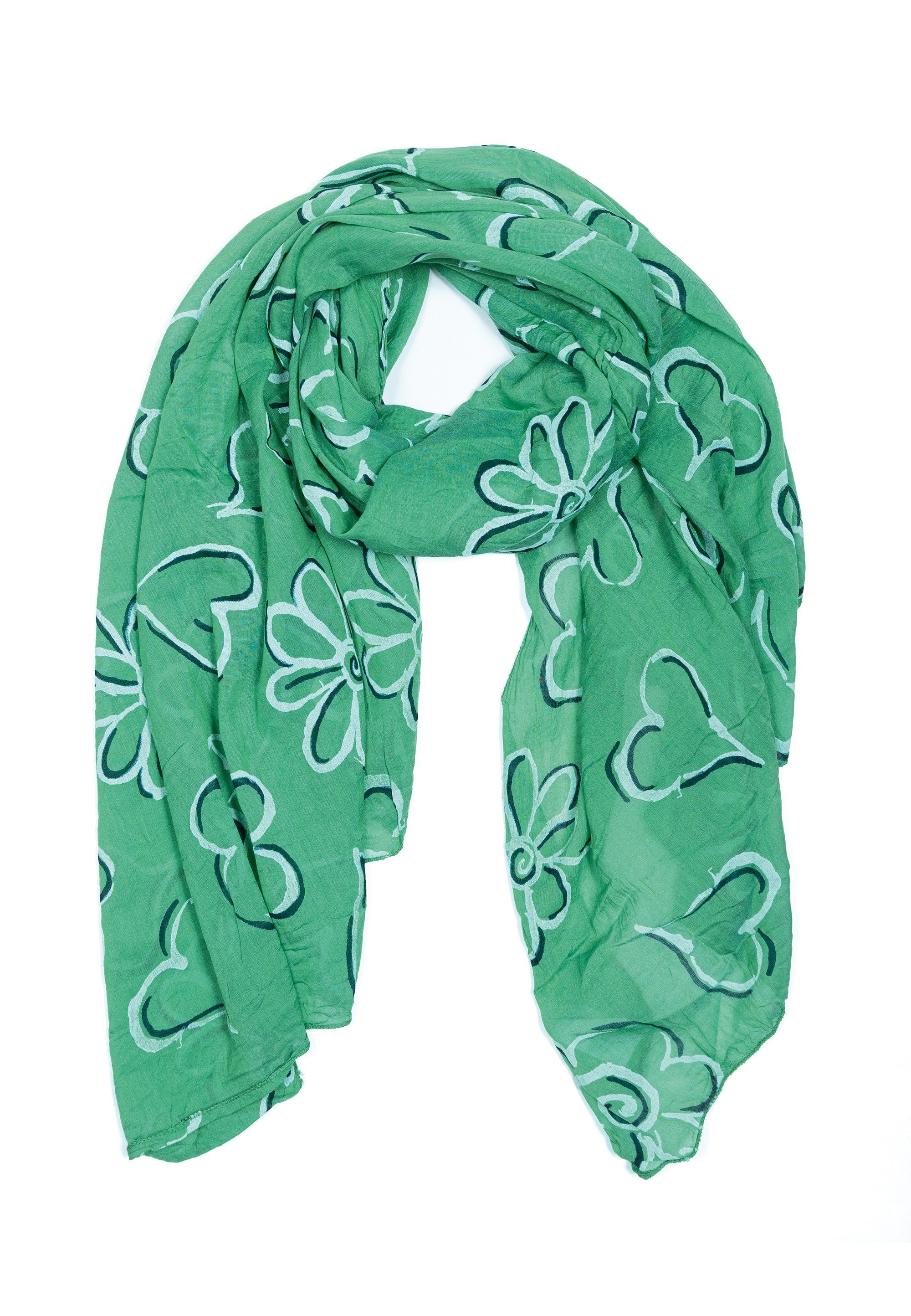 Cassandra Accessoires Schal Schrägschal Damen - mit Herzen & Blumen, leichter Seidenanteil