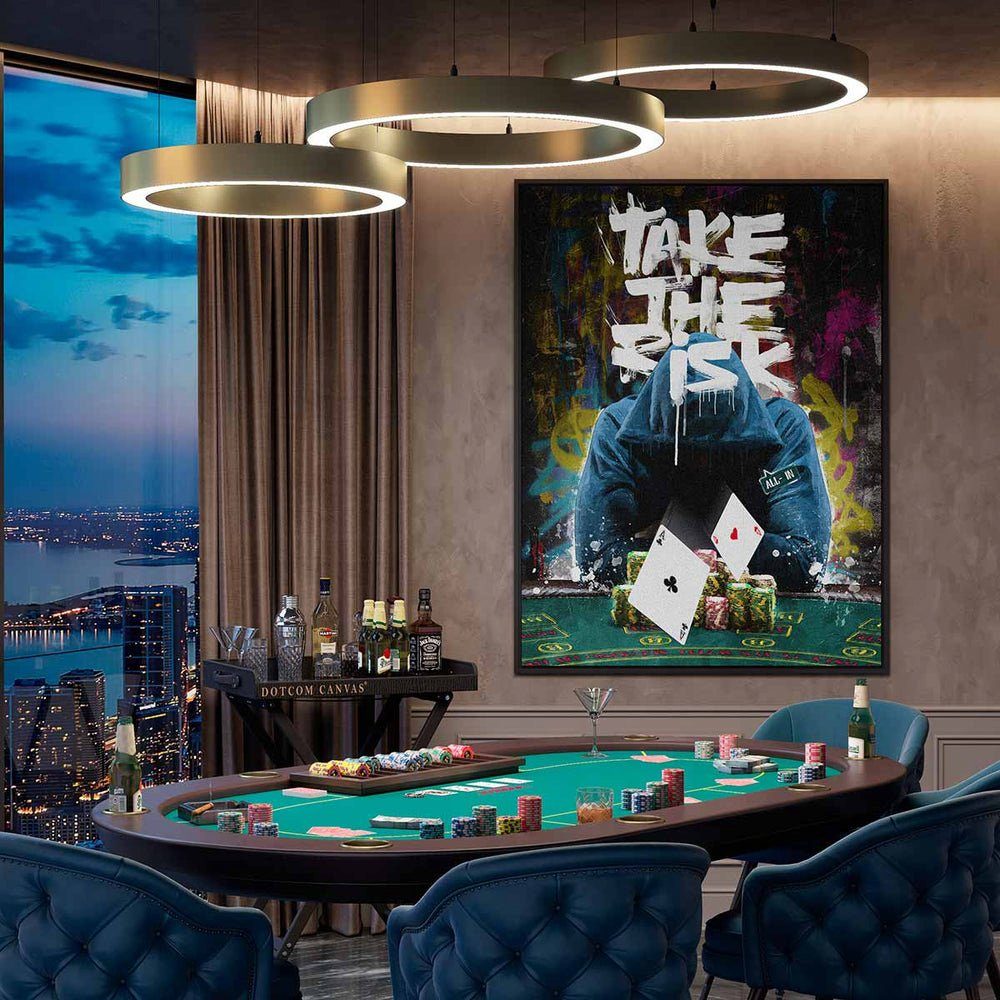 Geld Erfolg take Rahmen risk DOTCOMCANVAS® weißer All black Leinwandbild, money the Leinwandbild Poker in casino