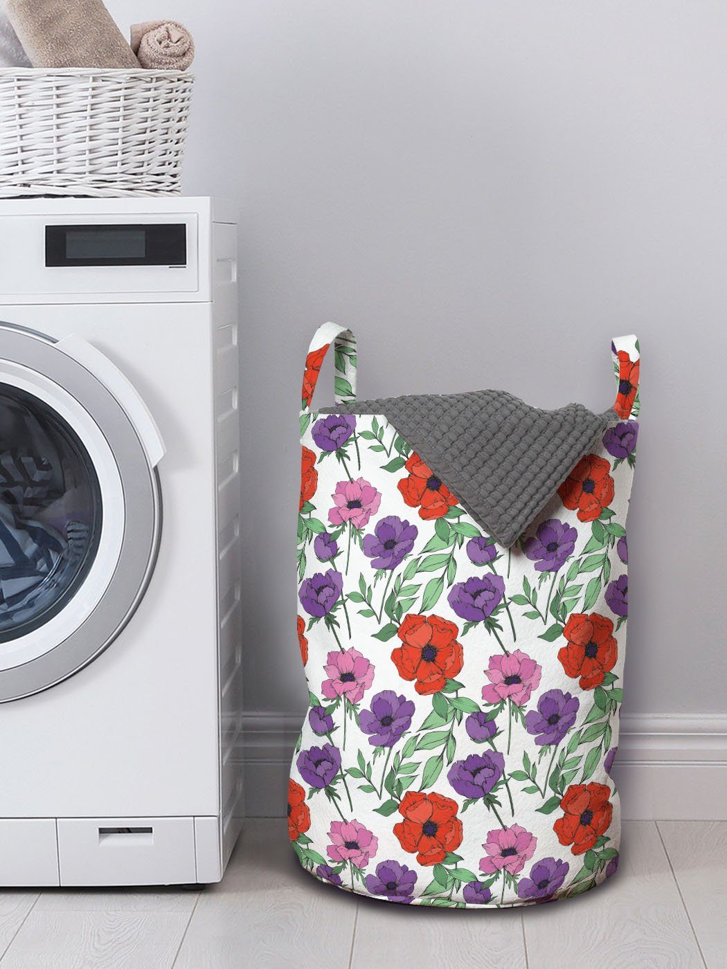 Abakuhaus Wäschesäckchen Wäschekorb mit Muster für Blumen Botanischer Waschsalons, Griffen Kordelzugverschluss Anemonen
