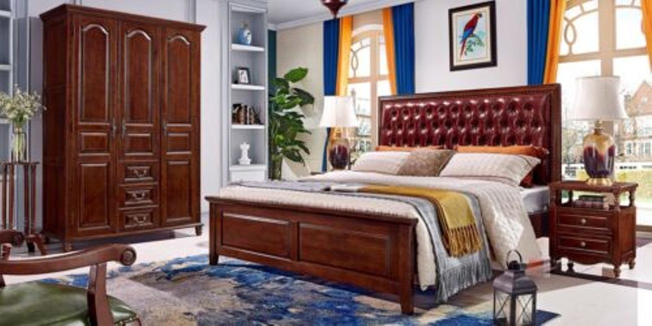 Schlafzimmer-Set Holz 4tlg. 2x Kleiderschrank Schlafzimmer Möbel JVmoebel Bett Luxus Nachttische
