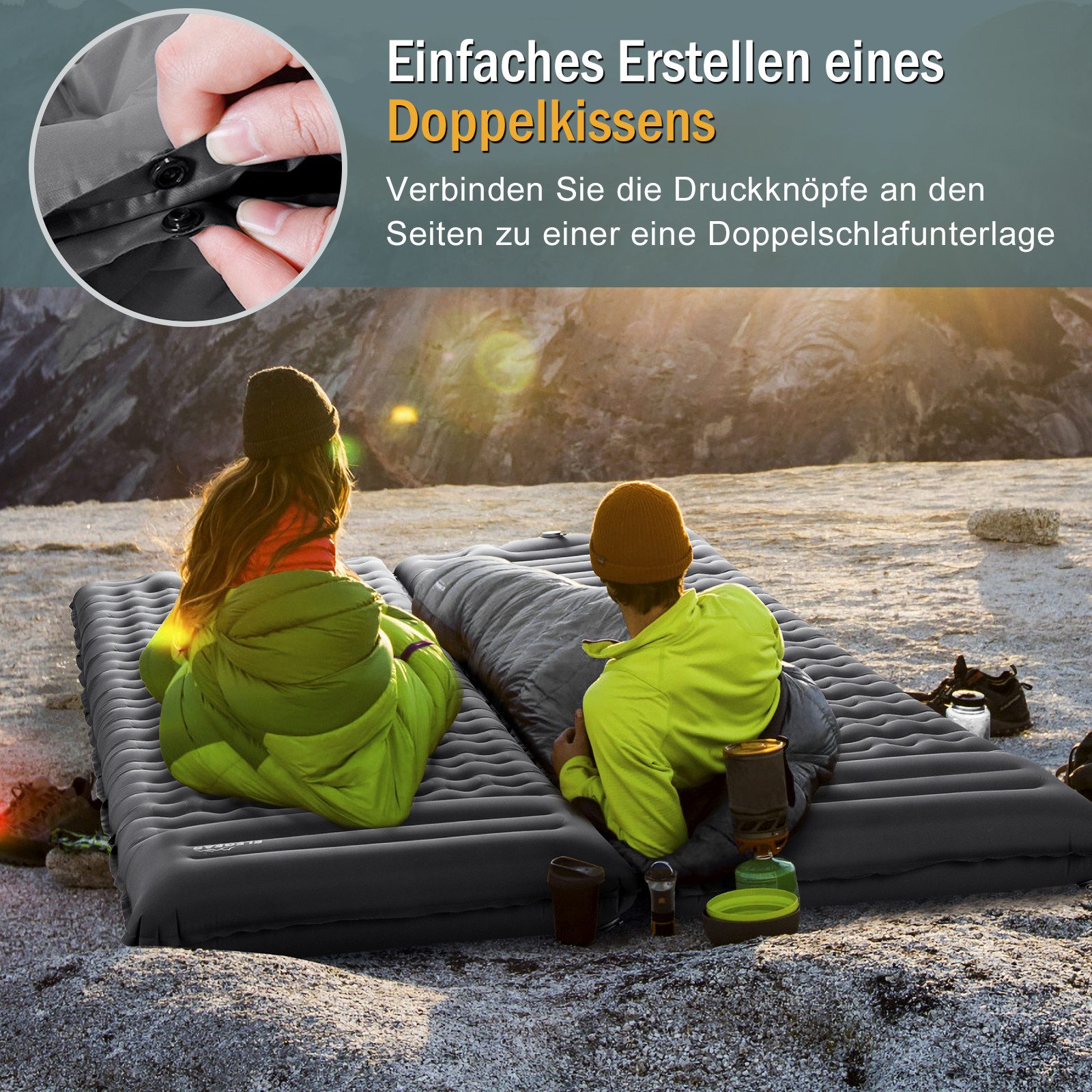 Elegear Isomatte 10cm dicke Campingmatte, 200×65/140CM Aufblasbar Superleicht, (1-tlg), Camping Isomatte Schlafmatte, leicht zu tragen, camping zubehör