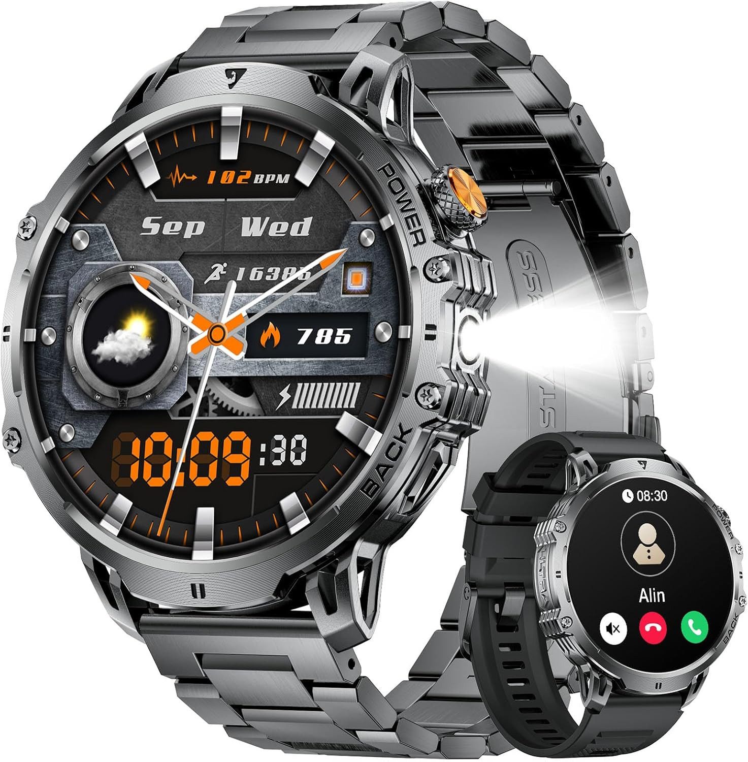 Lige 1000mAh Akku HD Display IP68 Wasserdicht Fitness Tracker; Herren's Smartwatch (4,7 cm/1,85 Zoll, Android iOS), mit 100+ Sportmodi Herzfrequenz, Schlafmonitor für Android und iOS