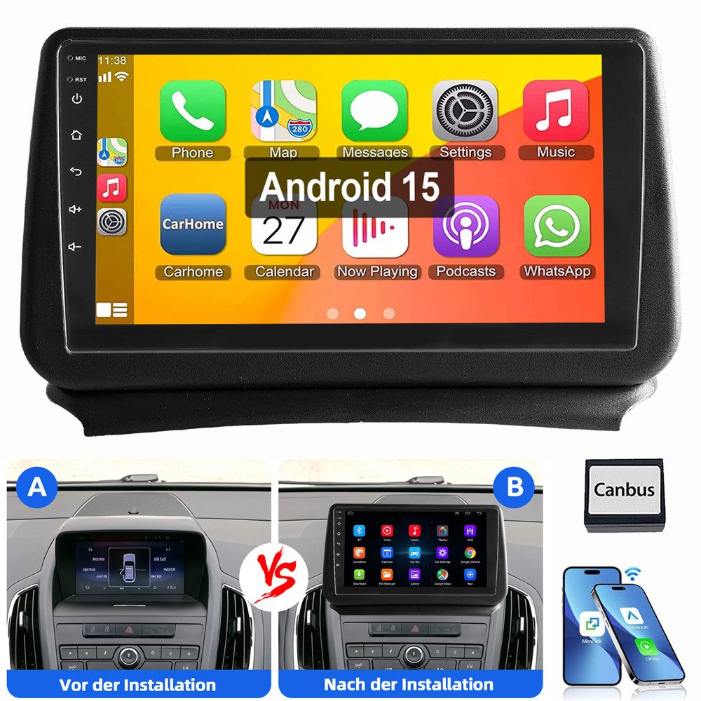 ESSGOO Für Opel Zafira Tourer C 2011-2016 Android 15 Autoradio (Digitalradio (DAB), RDS, FM, AM, Apple Carplay Android Auto Navi WIFI BT SWC EQ)