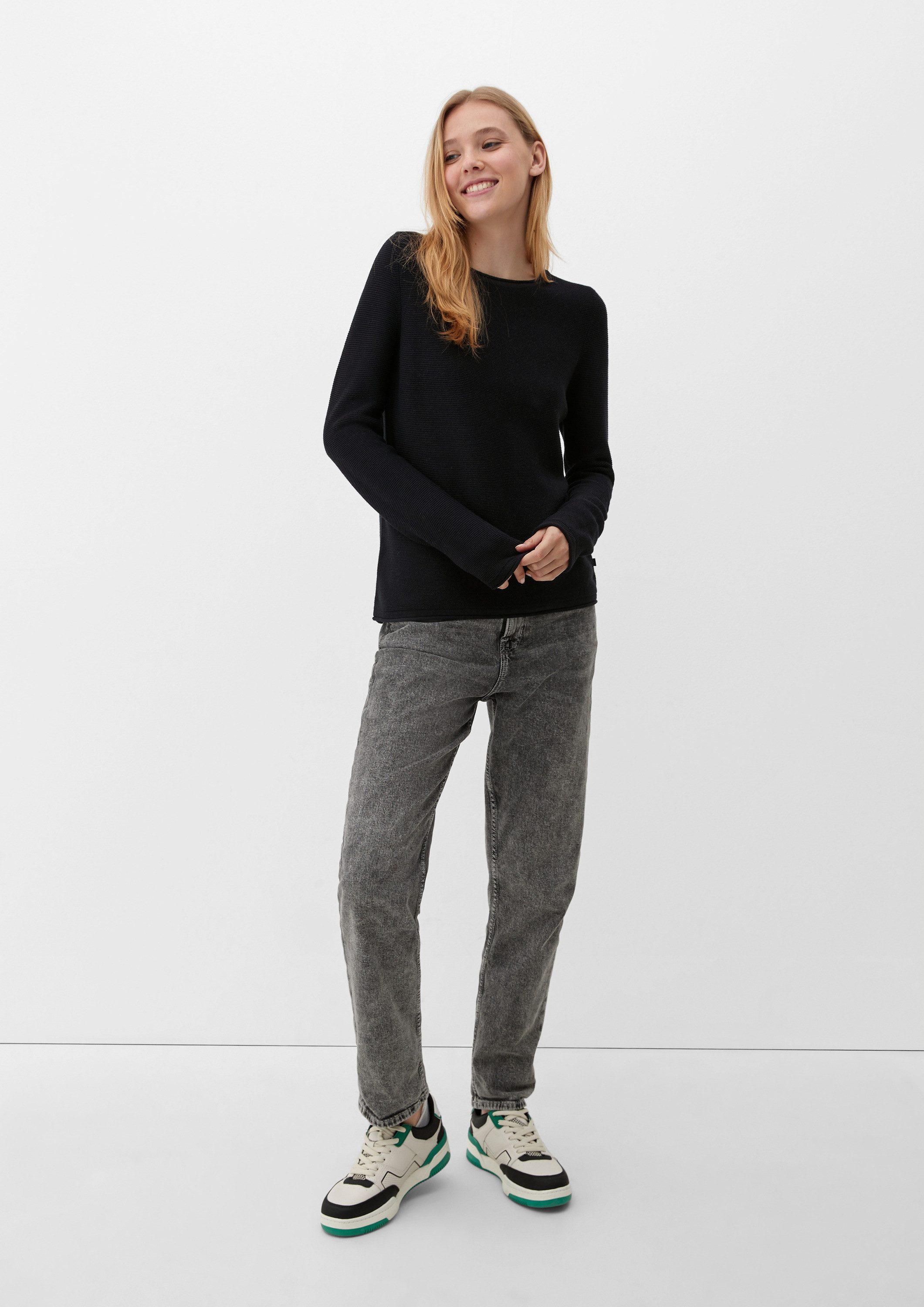 QS Longpullover Strickpullover Pullover mit Rollsaumkanten