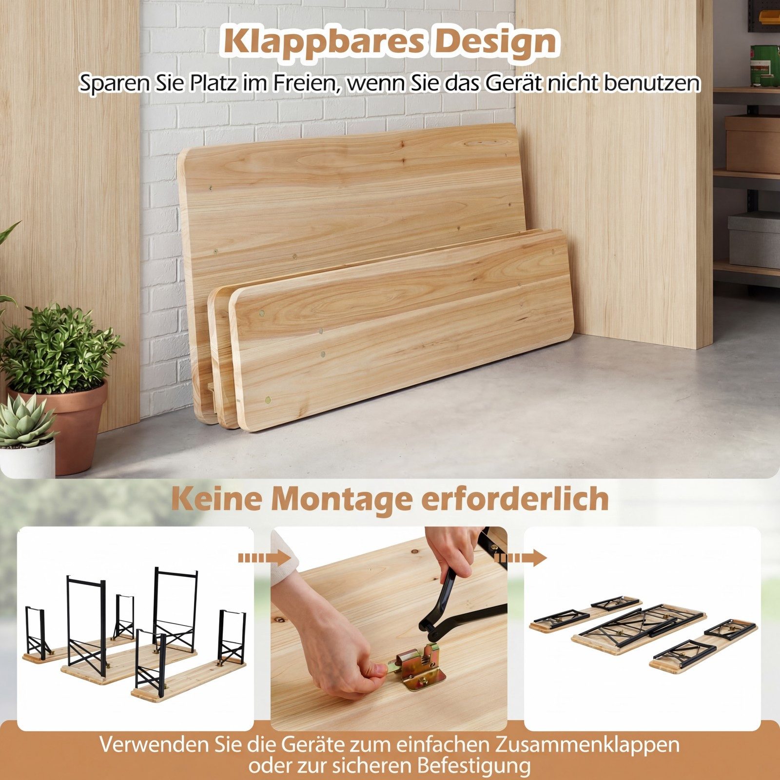 COSTWAY Bierzeltgarnitur, (3-tlg), Biertischgarnitur mit 2 Bänke & Tisch, Holz