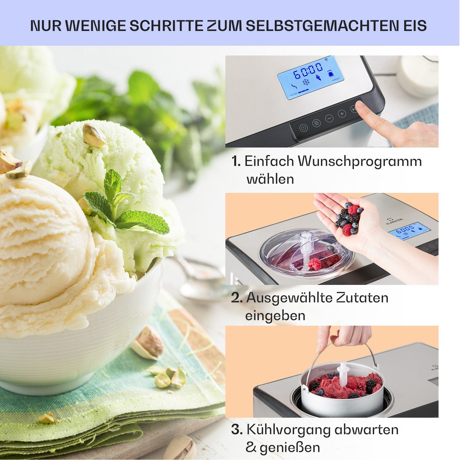 Klarstein Eismaschine Dolce Bacio Smart, 180 W