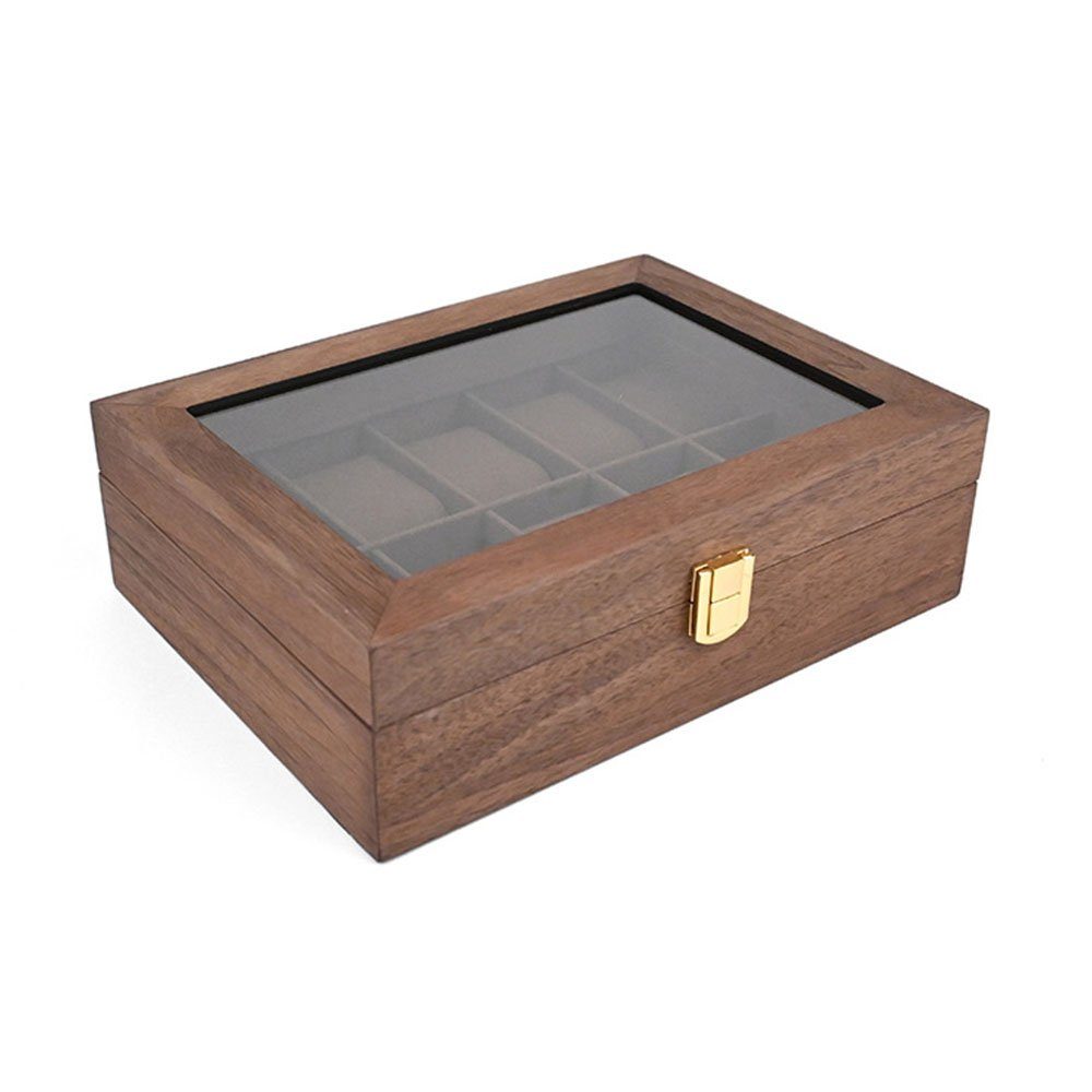 FELIXLEO Schmucketui Uhrenbox mit Holz 10 Glasfenster Uhren Uhrenaufbewahrung Geschenk