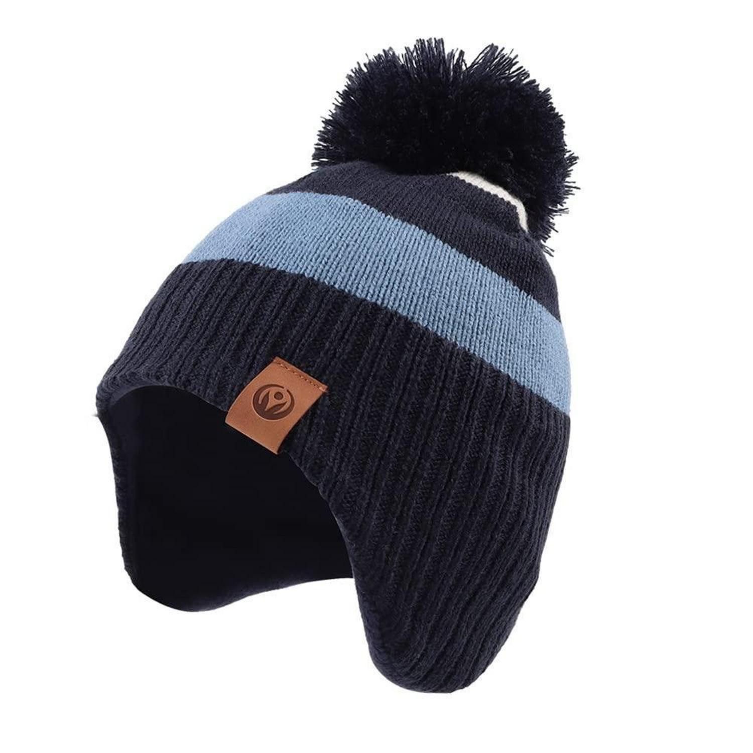 LuxusKollektion Bommelmütze Baby Mütze Winter Klassische Strickmütze mit Pompon Blau (1-St)