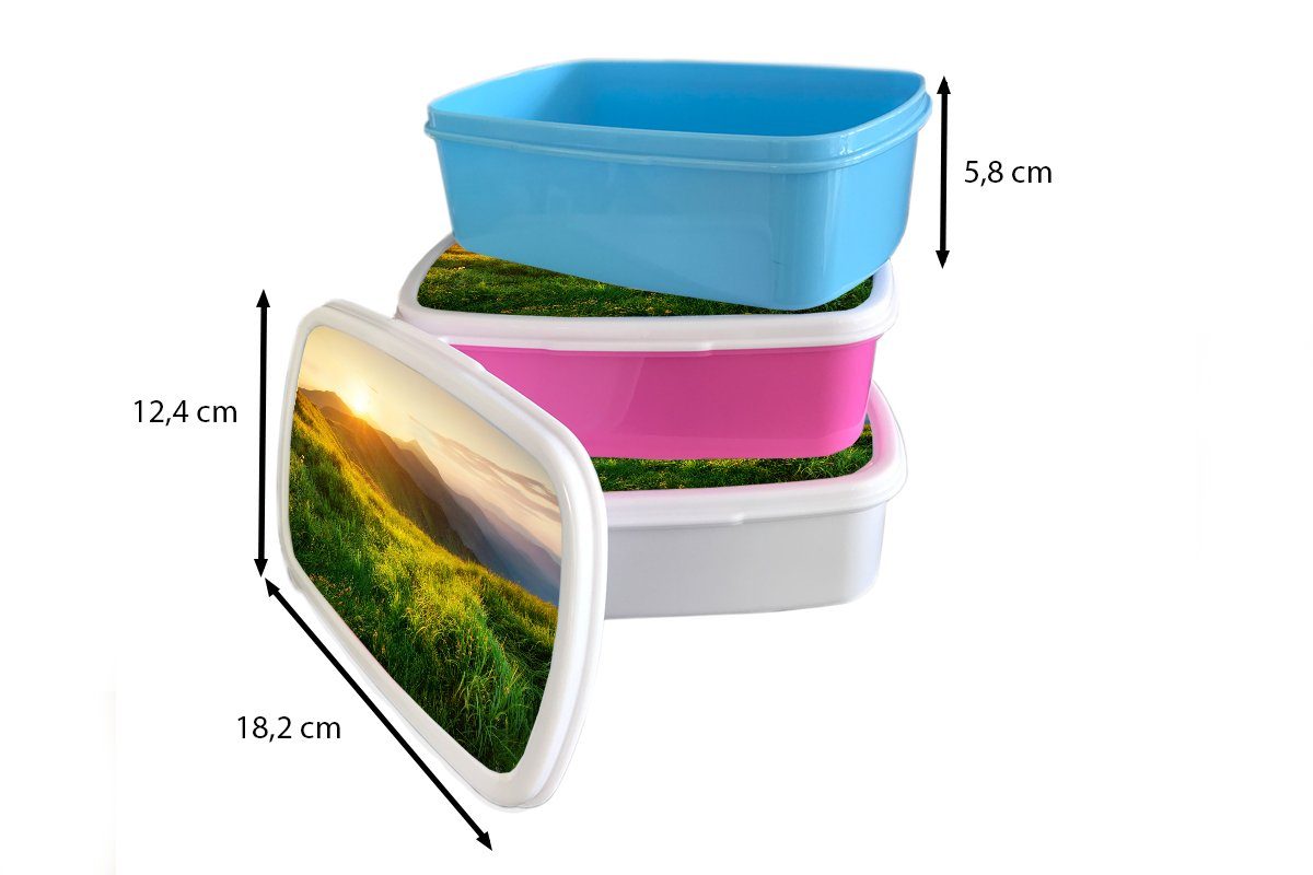 Erwachsene, und (2-tlg), Jungs Lunchbox Kinder Sonne Mädchen - für Gras Brotbox Natur Brotdose, Kunststoff, - für Hügel und MuchoWow Landschaft, weiß - -