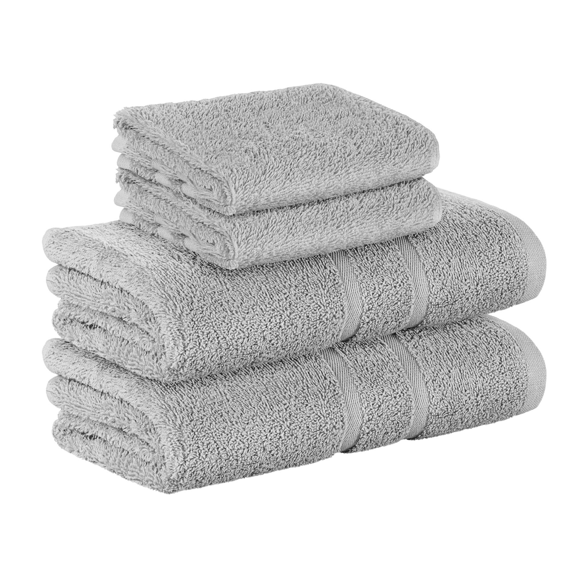 StickandShine Handtuch 2x Gästehandtuch 2x Handtücher als SET in verschiedenen Farben (4 Teilig) 100% Baumwolle 500 GSM Frottee 4er Handtuch Pack, 100% Baumwolle 500GSM Hellgrau