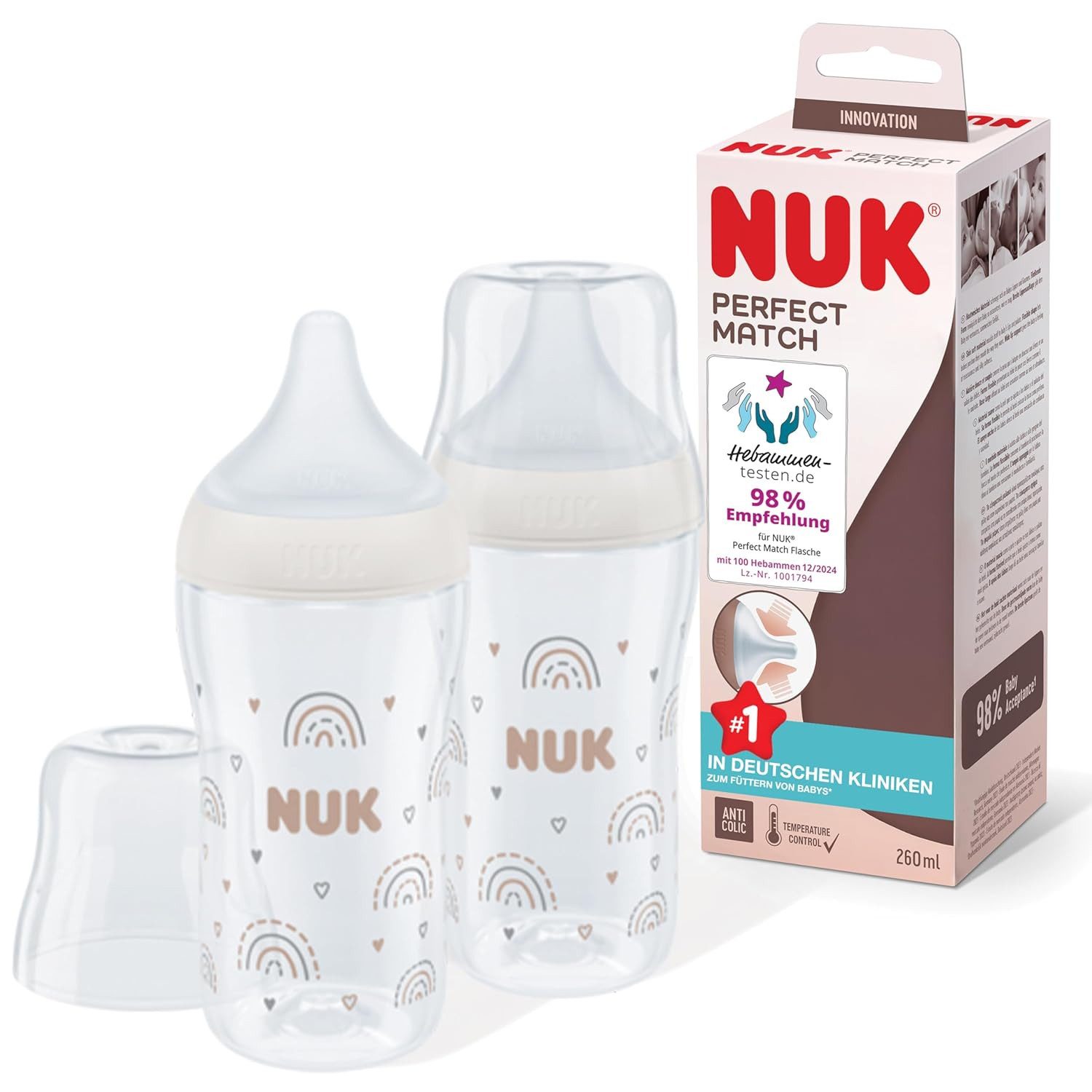 Babyflasche NUK Perfect Match Twin Set 260ml – Regenbogen Motiv, BPA-frei