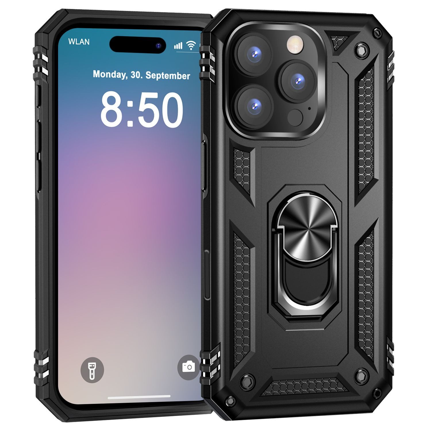 Nalia Smartphone-Hülle Apple iPhone 16 Pro 16 cm (6,3 Zoll), Military Style Ring-Hülle / Extrem Robuster Schutz / Standfunktion