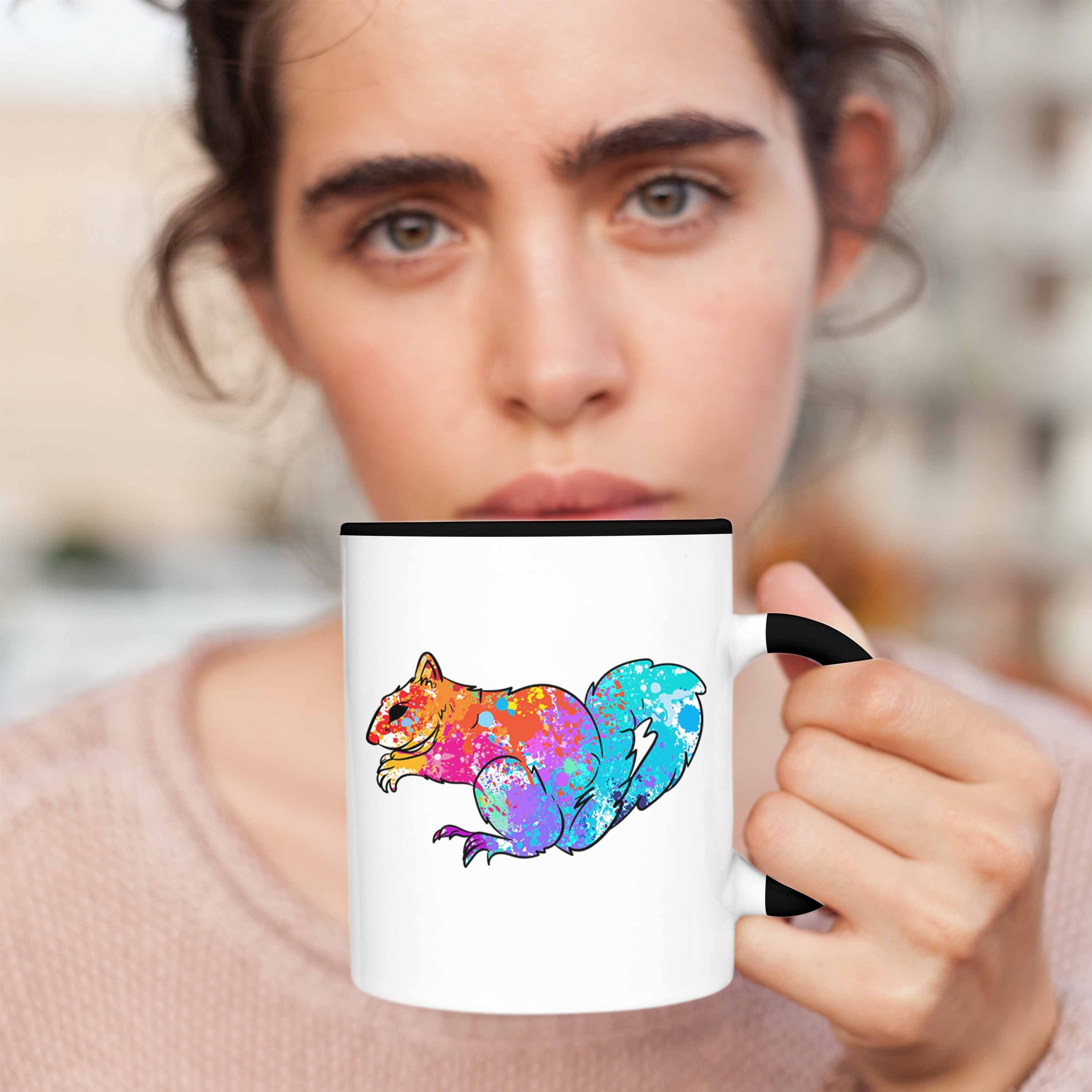 Eichhörnchen und Tasse Geschenk Schwarz Bunte Natur- Tierliebhaber Trendation Tasse für