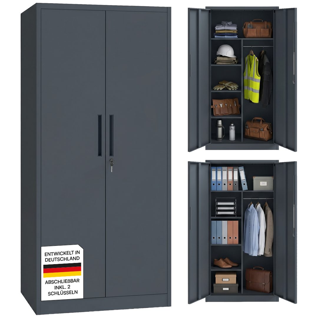 STEELSØN Garderobenschrank Regulus abschließbar (Anthrazit, 1-St) Spindschrank aus Stahl mit 6 Fächern & 1 Kleiderstange, inkl. Schloss