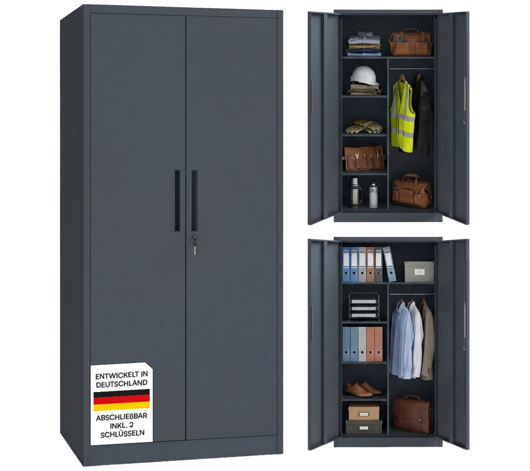 STEELSØN Garderobenschrank Regulus abschließbar inkl. 2 Schlüsseln, 175x40x80 cm (Anthrazit, 1-St) Spindschrank aus Stahl mit 6 Fächern & 1 Kleiderstange