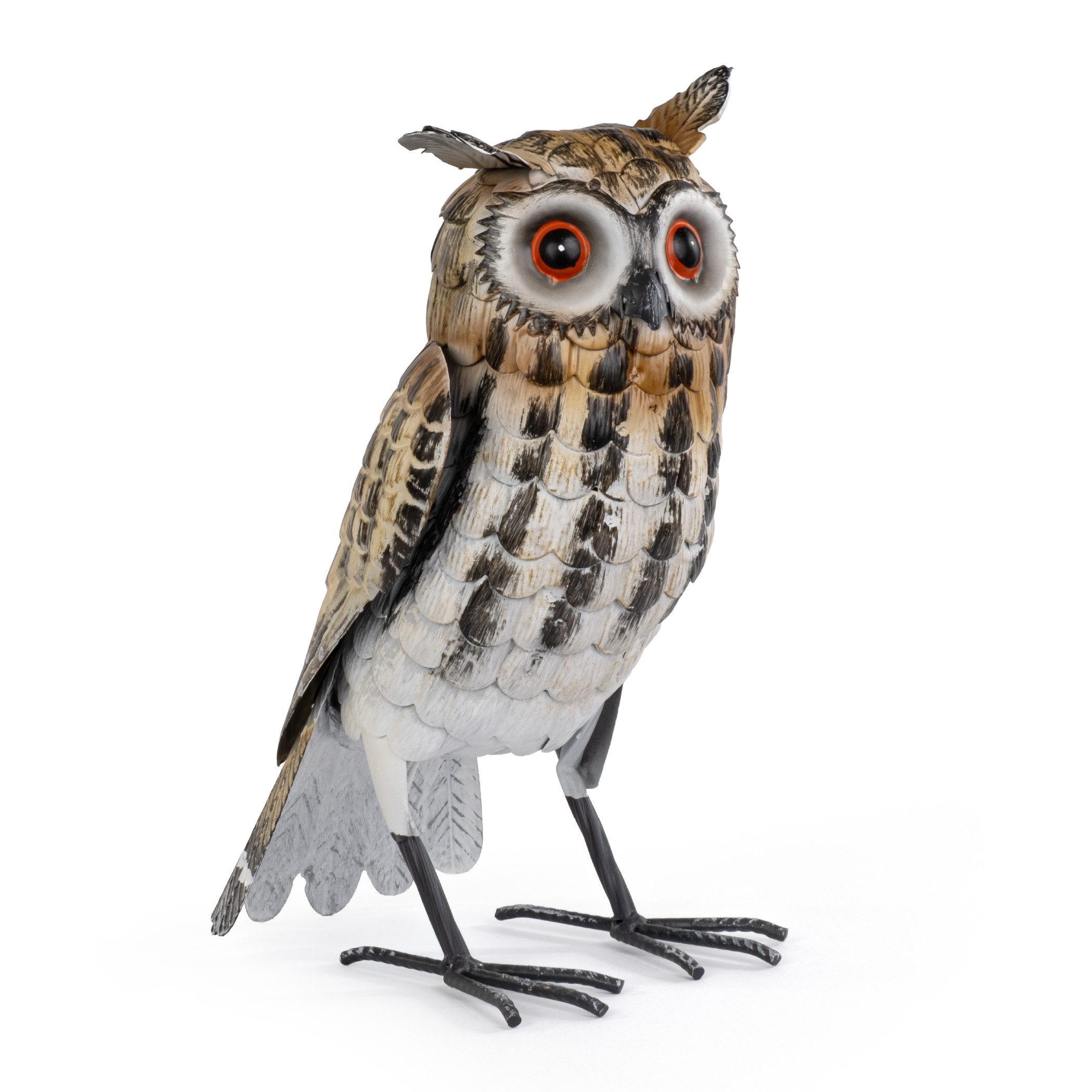 Moritz Gartenfigur Uhufigur Braun-Weiß H 32 cm Waldohreule Metall handbemalt Landhausstil, (1 St), Indoor und Outdoor