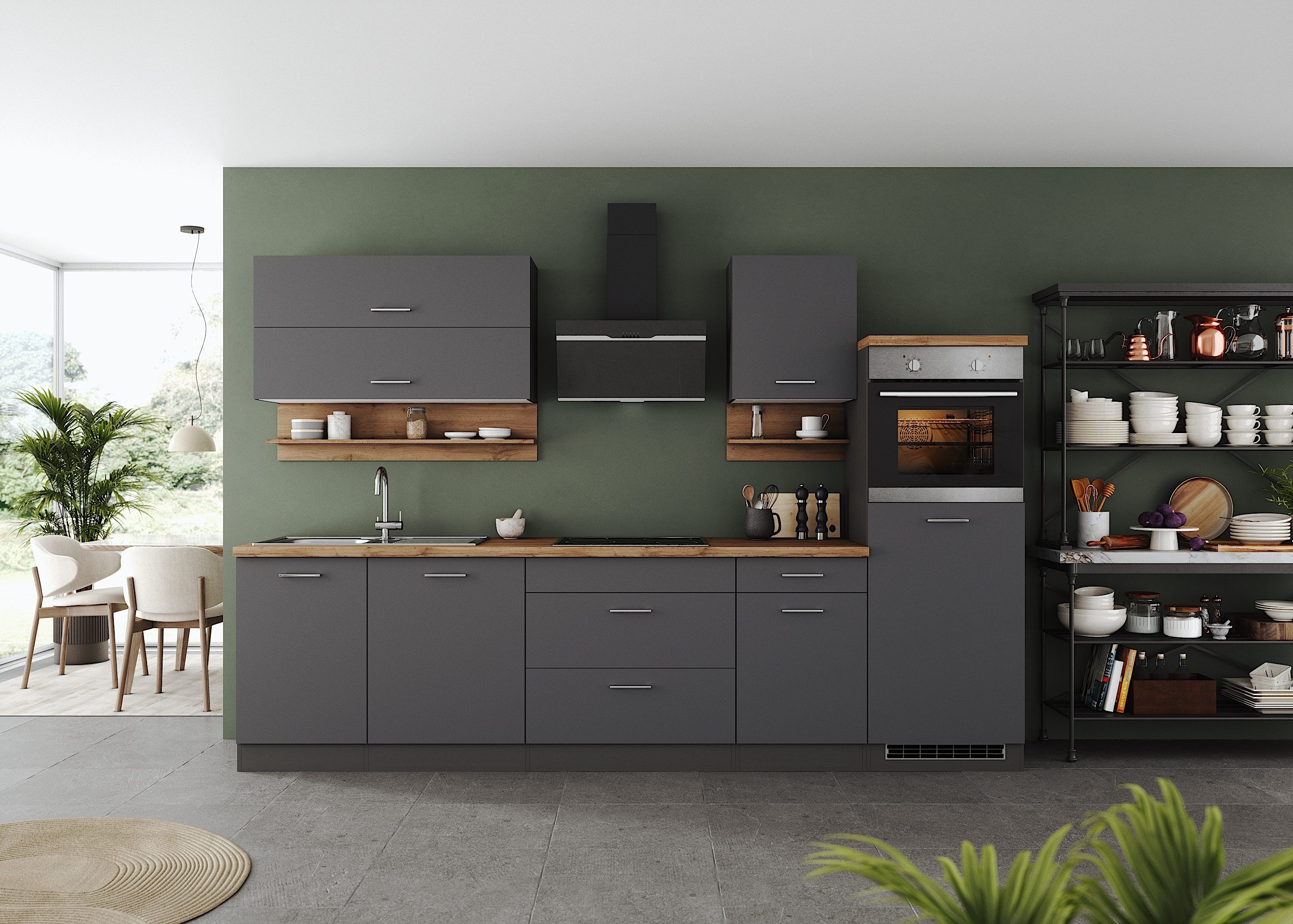 KOCHSTATION Küchenzeile KS-Milan, 300 cm breit, robuste Metallauszüge, viel günstig online kaufen