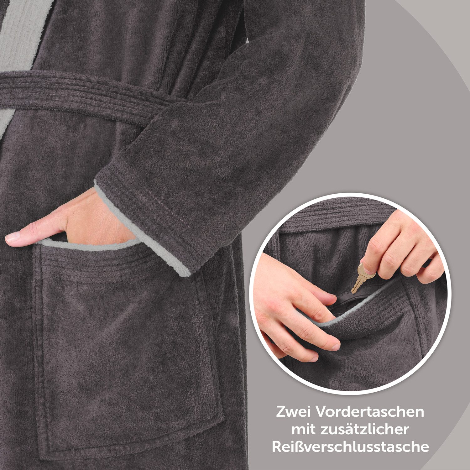 Blumtal Bademantel Damen, mit gefütterter Kapuze, Baumwolle, und samtigen Frottee-Velours, Oeko-TEX® Zertifiziert