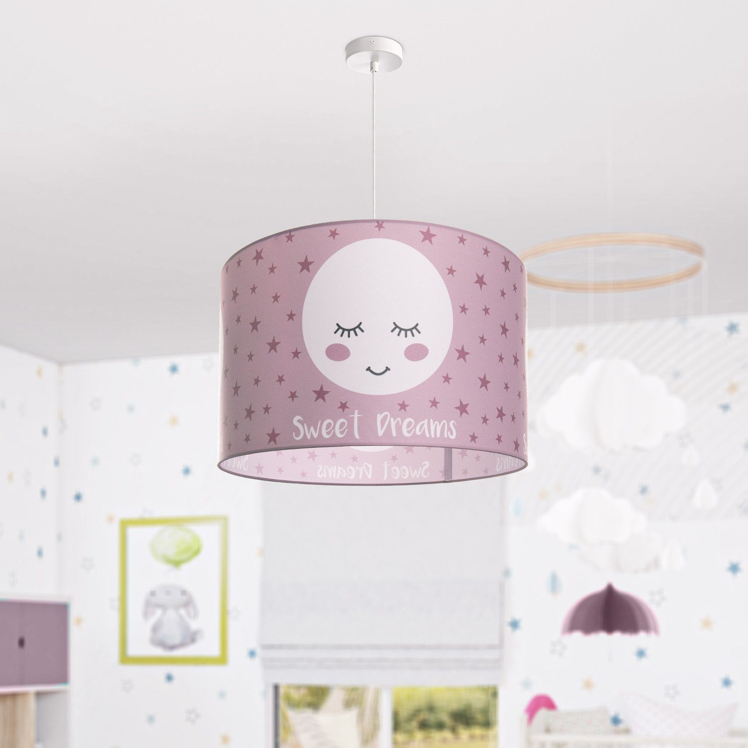 Lampe Kinderzimmer Mond-Motiv, Paco Aleyna Kinderlampe E27 ohne Home LED 103, Leuchtmittel, Pendelleuchte Deckenlampe