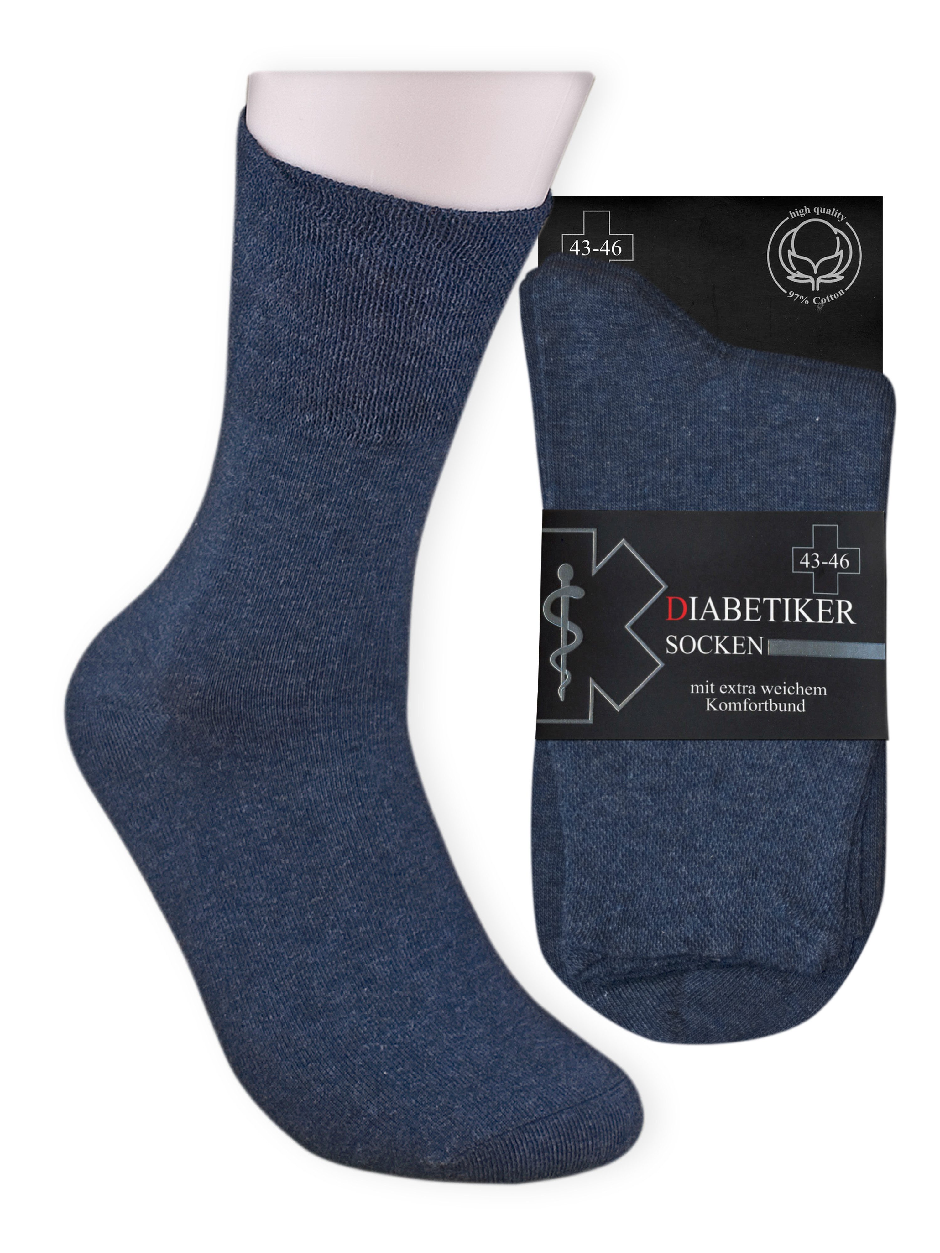 Die Sockenbude Diabetikersocken EXTRA (Bund, 3-Paar, grau blau schwarz) garantiert ohne Gummi