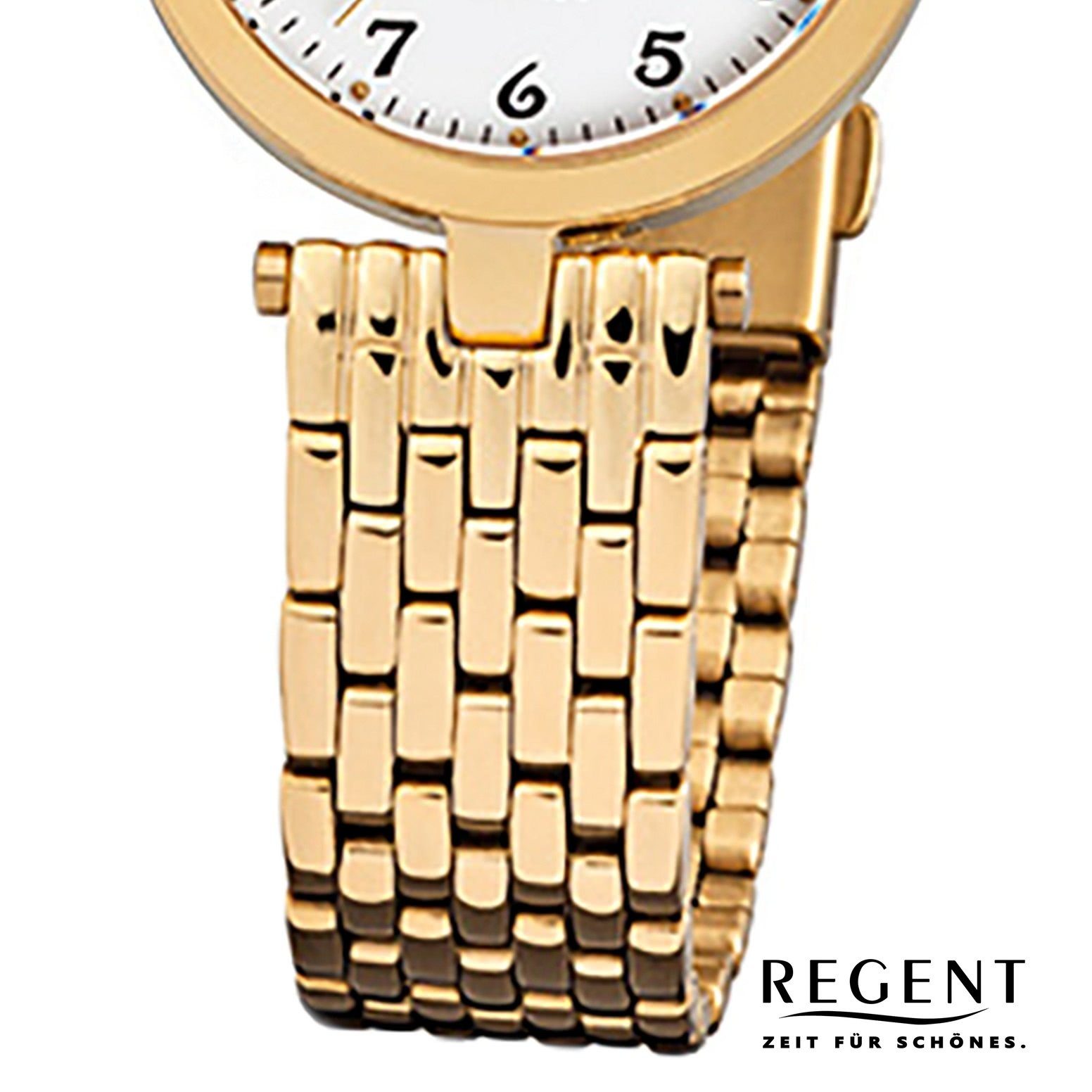 Regent Quarzuhr Regent Damen-Armbanduhr gold Damen (ca. klein 28mm), F-905, Armbanduhr Edelstahlarmband Analog rund