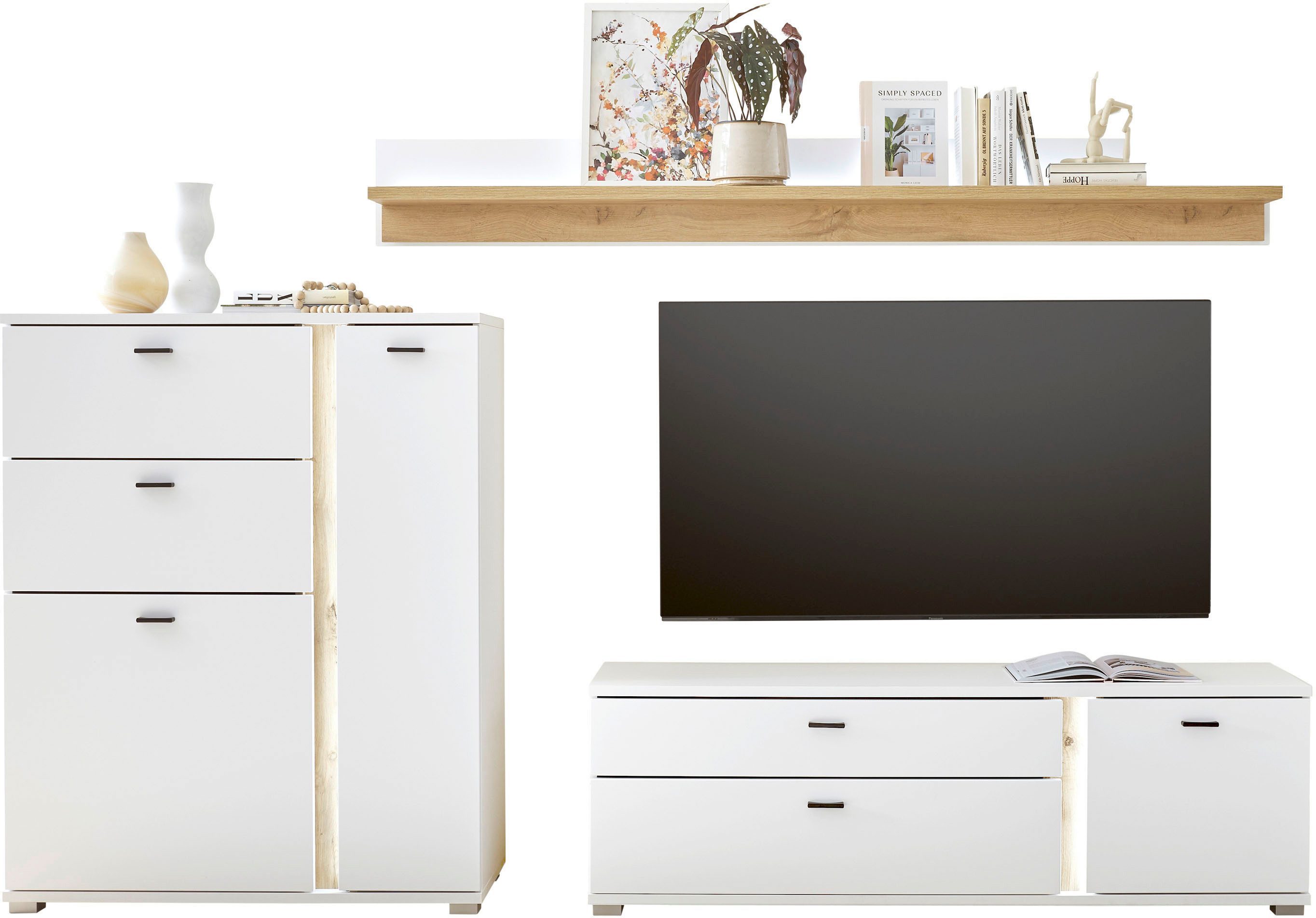 Home affaire Wohnwand LONG ISLAND, (Set, 3-St), in moderner Trendfarbe,inklusive senkrechter Beleuchtung,Breite 260 cm