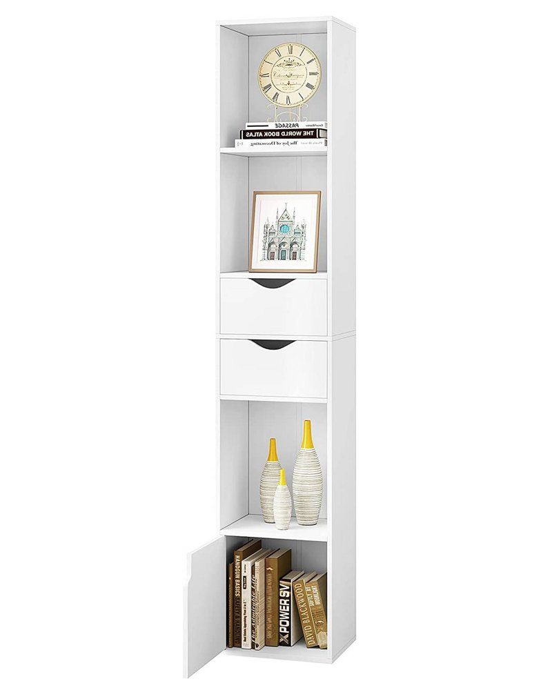 Woltu Bücherregal, 1-tlg., weiß mit cm, mit Tür, Schubladen, Regal 30x158x24