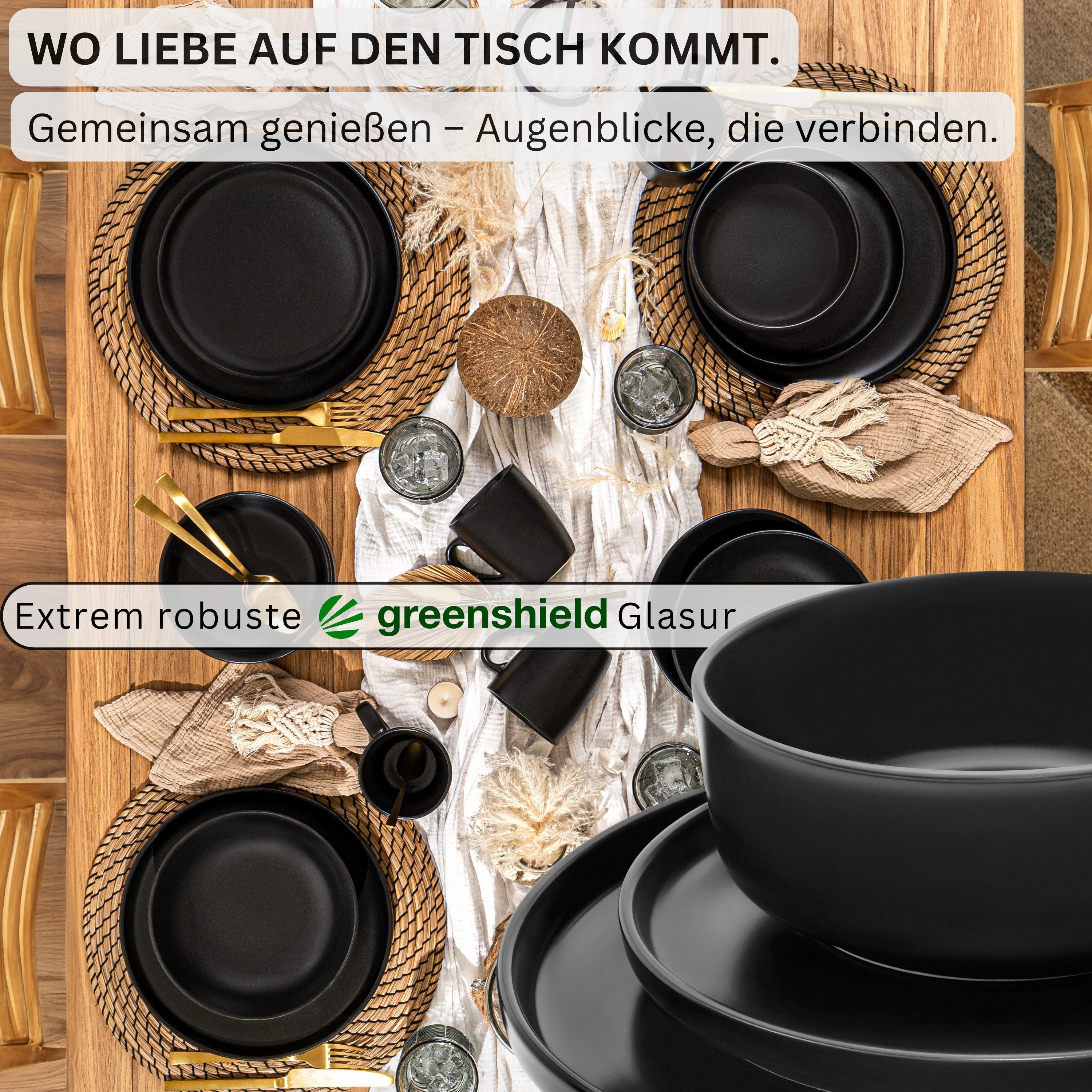 SÄNGER Tafelservice Madeira Geschirr-Set (36-tlg), 12 Personen, Steingut, schwarz, Handmade, VALUE COLLECTION – Bild 3 von 5