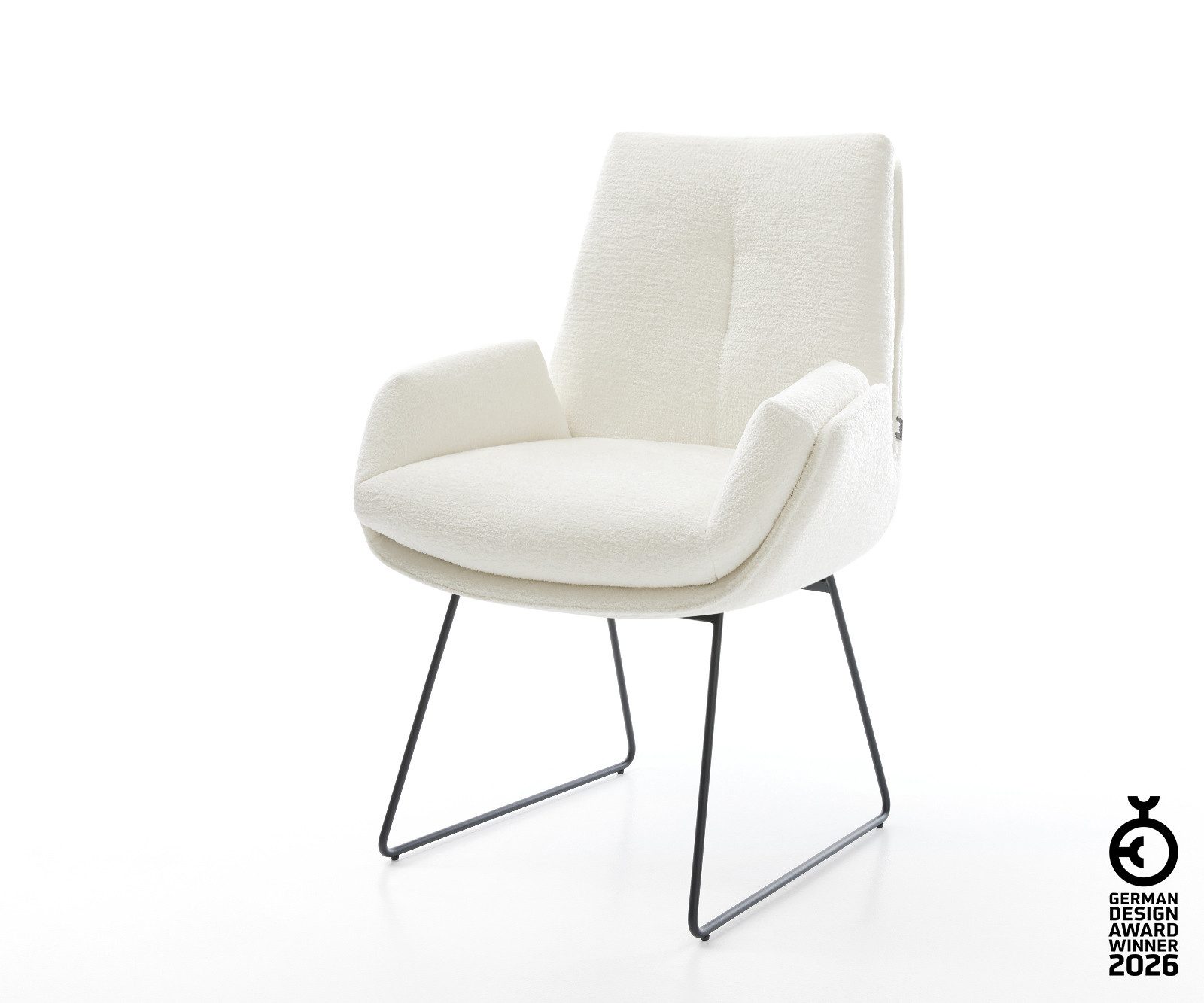DELIFE Polsterstuhl Clea-Flex, Kufengestell Schwarz Bouclé Soft Beige