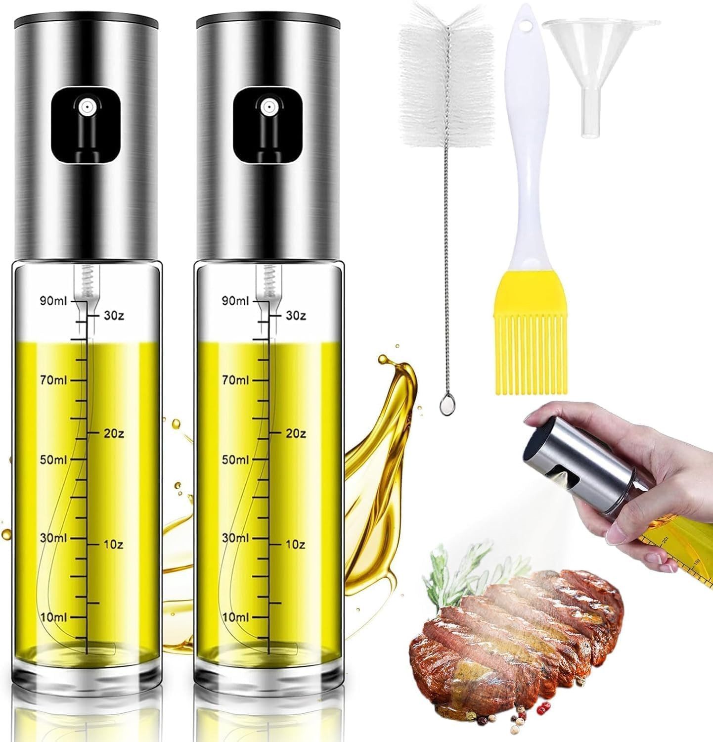 Forrlite Ölspender 2er-Set, Ölsprüher für Speiseöl, grünes UV-Schutz Sprühflasche Öl, (2-tlg., 100ml Glas Öl Zerstäuber Küche Ölsprühflasche Heißluftfritteuse)