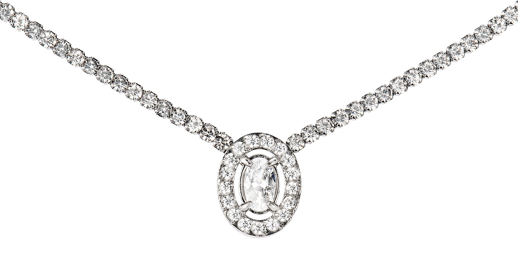 Jacques Lemans Kette mit Anhänger Oval, mit Zirkonia (synth)