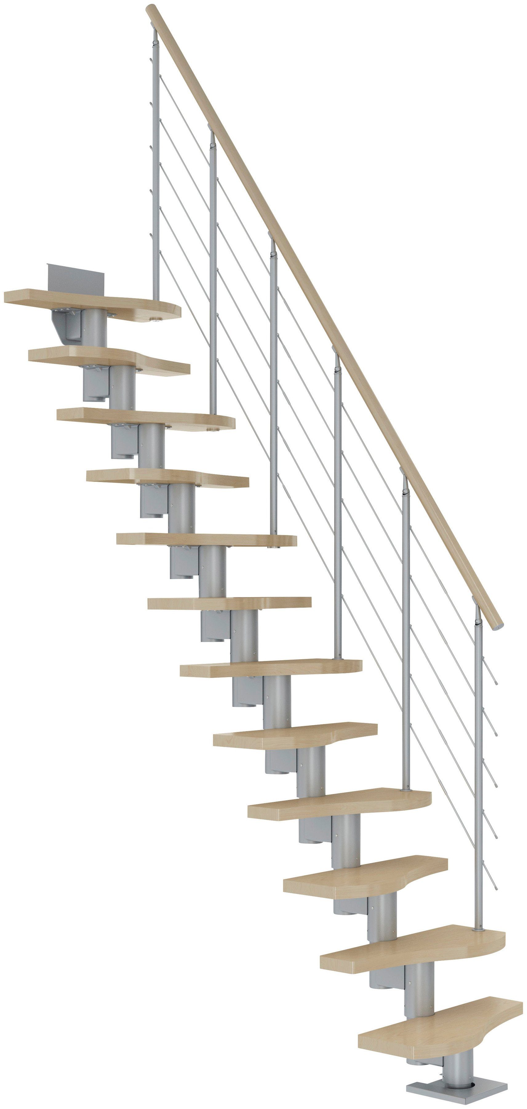 Dolle Mittelholmtreppe Basel, für Geschosshöhen bis 315 cm, Stufen offen, Stufen lackiert, Unterkonstruktion und Pfosten pulverbeschichtet