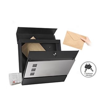 Feel2Home Briefkasten Wandbriefkasten Silber/Schwarz Zeitungsrolle Postfach Mailbox Design (Premium-Briefkasten)