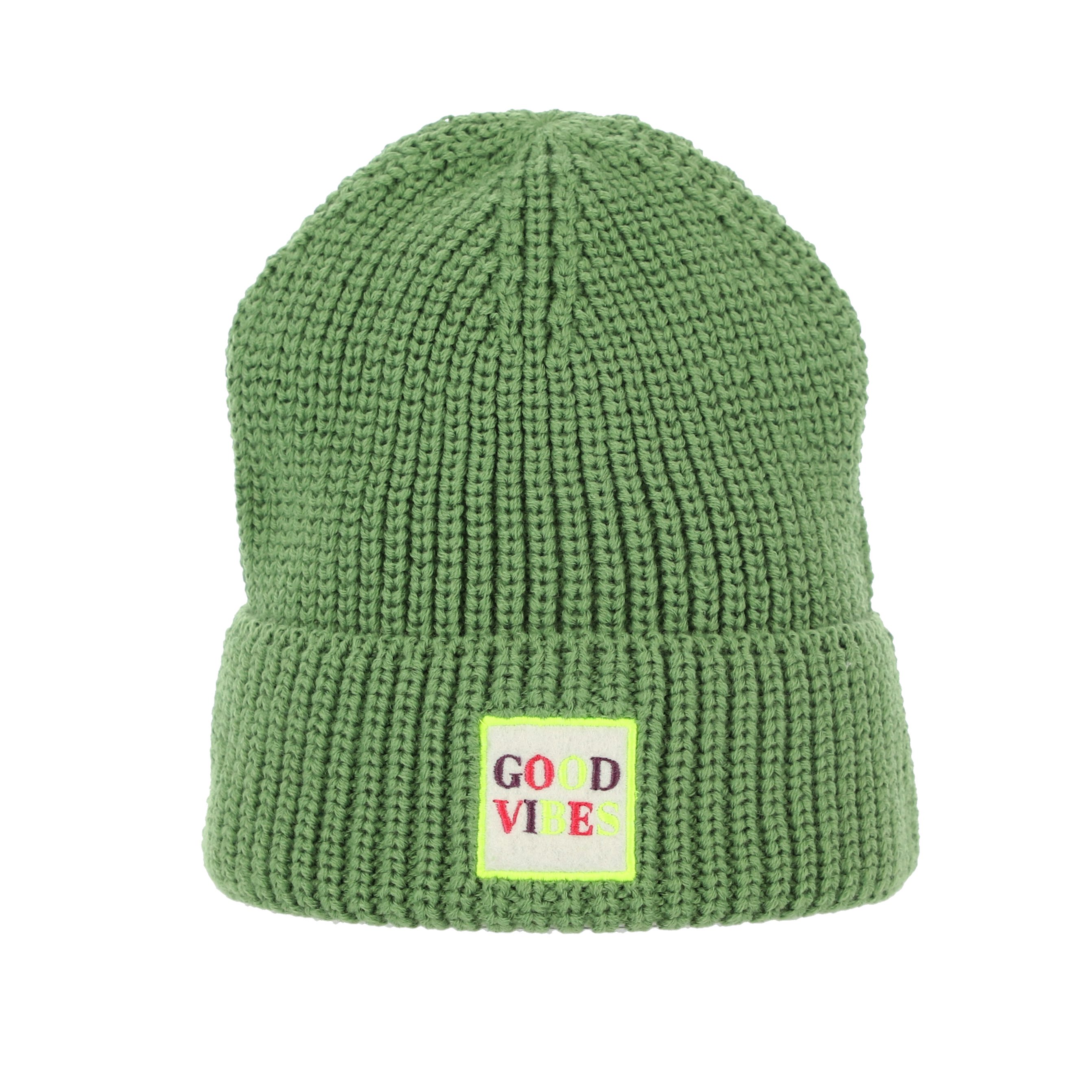 halsüberkopf Accessoires Strickmütze Good Vibes mit Statement-Badge günstig online kaufen