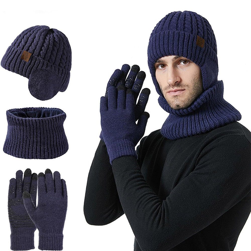 in blau 1 GLIESE Winter Set Mütze Warm Geschenk Handschuhe Schal Schal Set & Mütze 3