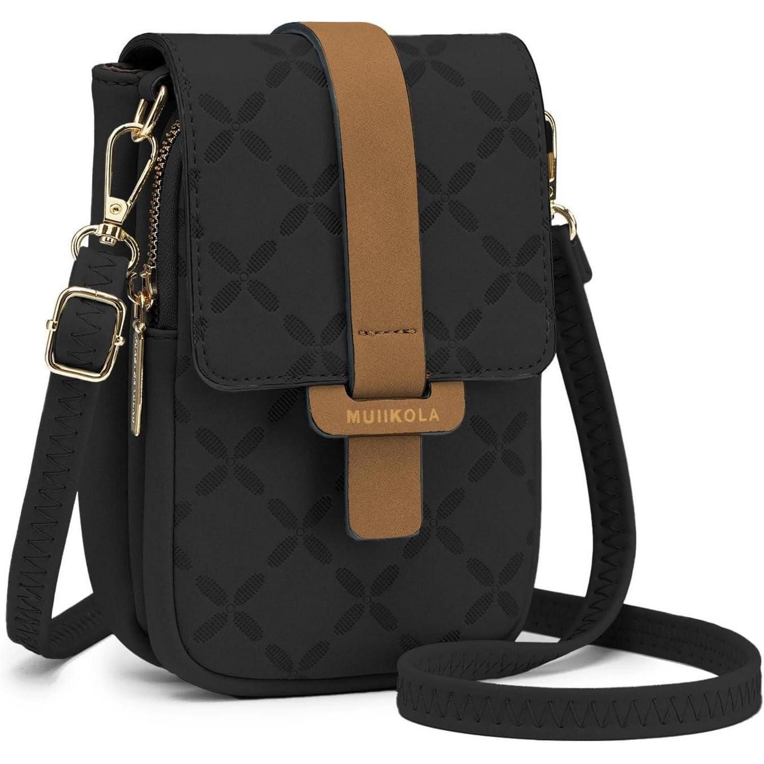LuxusKollektion Handytasche Handytasche Umhängetasche RFID Damen Leder groß Schwarzbraun