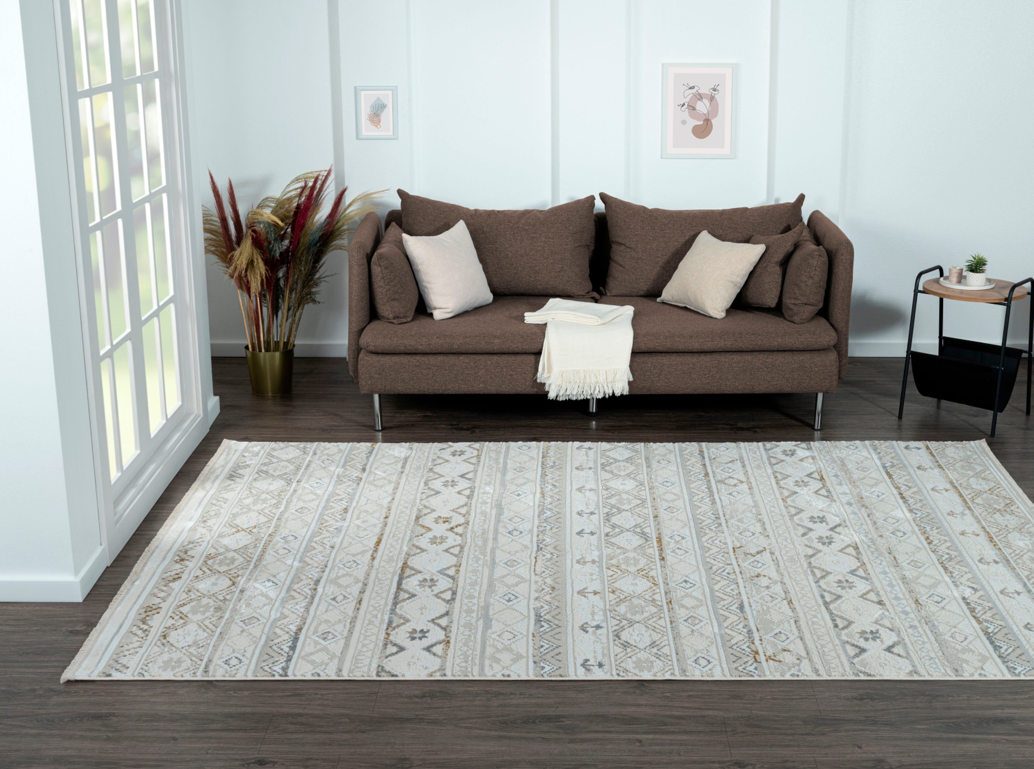 Myflair Möbel & Accessoires Teppich My Nomady, LAGERRÄUMUNG!, rechteckig, Höhe: 10 mm, Kurzflor, Scandi-Design, besonders weich durch Microfaser, mit Fransen