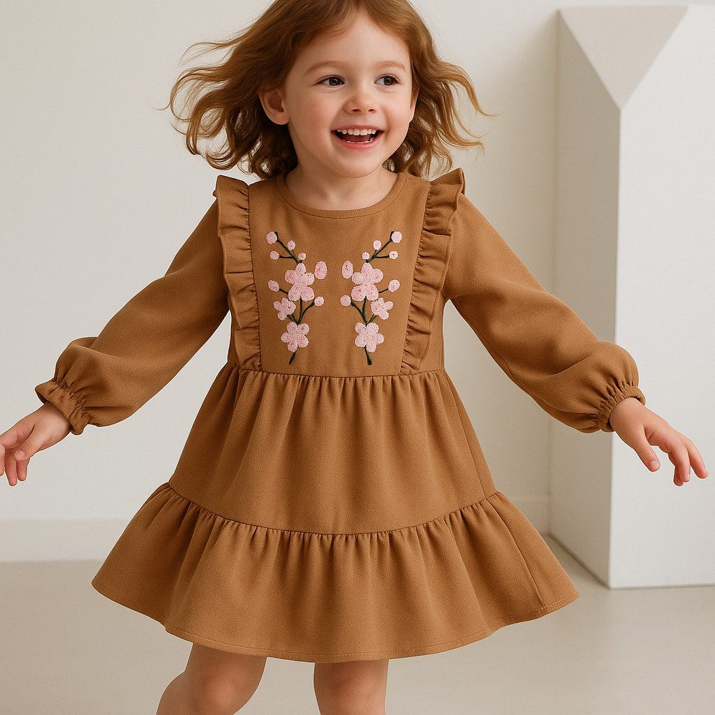 Partykleid Mädchen Kleid, Partykleid für Kleinkind, Freizeitkleid, Rosa/Braun