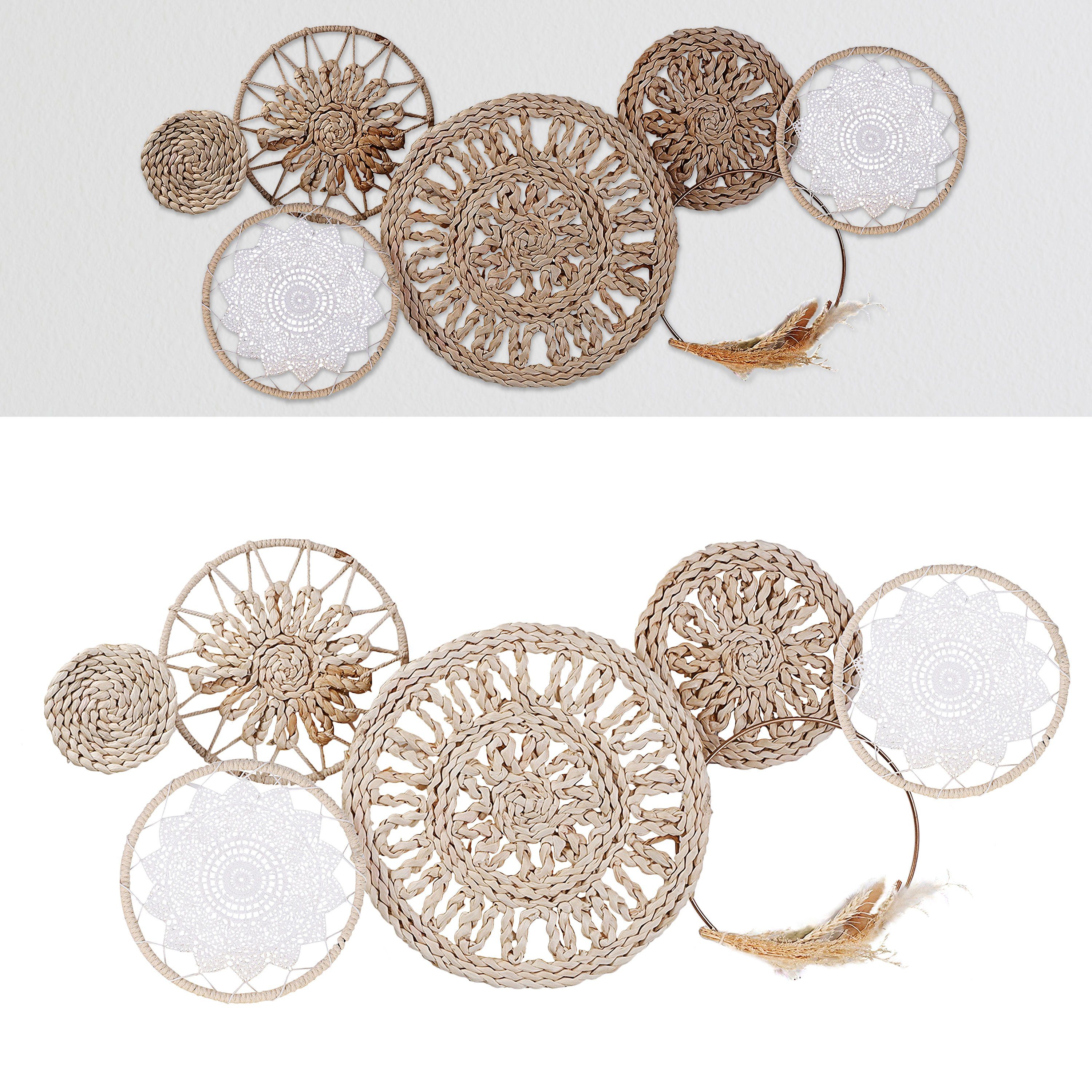 CEPEWA Wanddekoobjekt Wanddeko Metall Naturbast Baumwolle 80x37x4cm günstig online kaufen