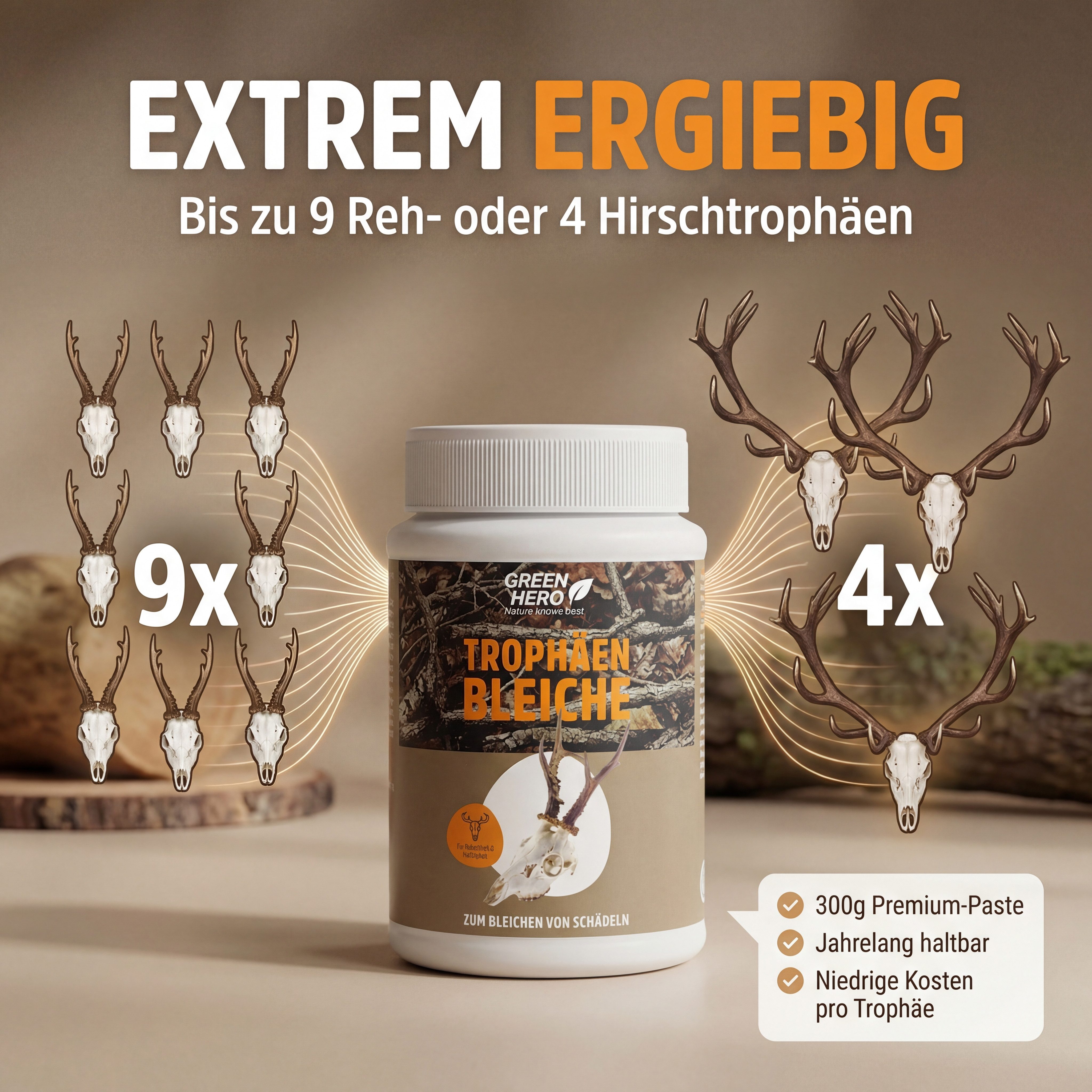 GreenHero Trophäenbleiche für Jagdtrophäen Bleichmittel