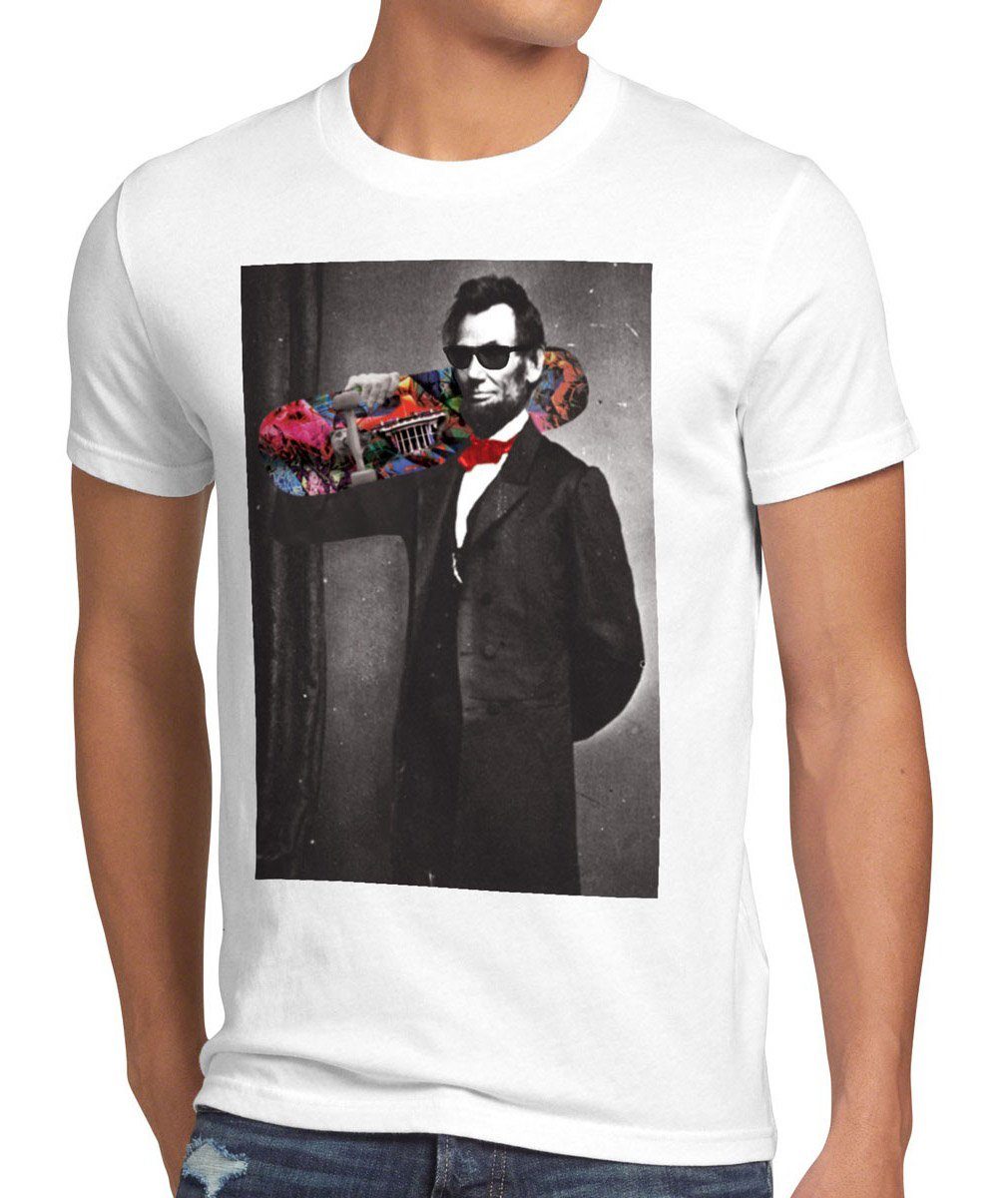 style3 Print-Shirt Herren T-Shirt Skater Abraham Lincoln President USA United States Amerika US Skateboard weiß | T-Shirts