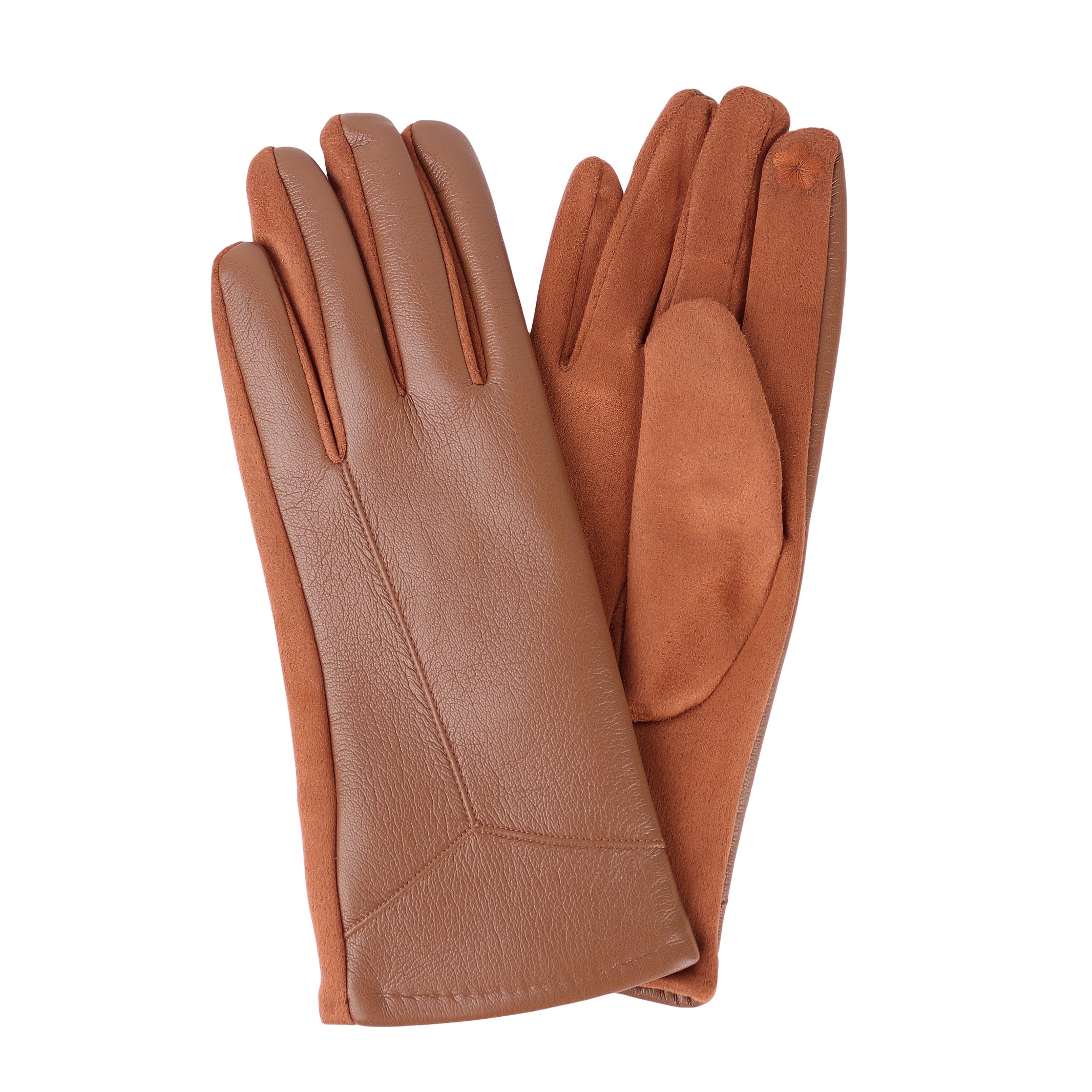 MIRROSI Lederhandschuhe Damen Touchscreen Handschuhe gefüttert Warm ONESIZE aus Veganleder sehr weich und warm ideal für Herbst oder Winter Camel