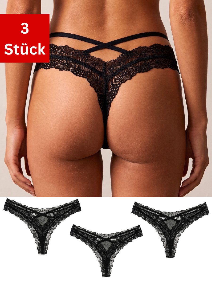 Elegant Love Tangaslip Sexy Damen-Slip – Unterwäsche und Dessous-Unterhose mit Spitze (Packung, 3-St., 3er-Pack) V-String Lingerie, Panties, Reizwäsche