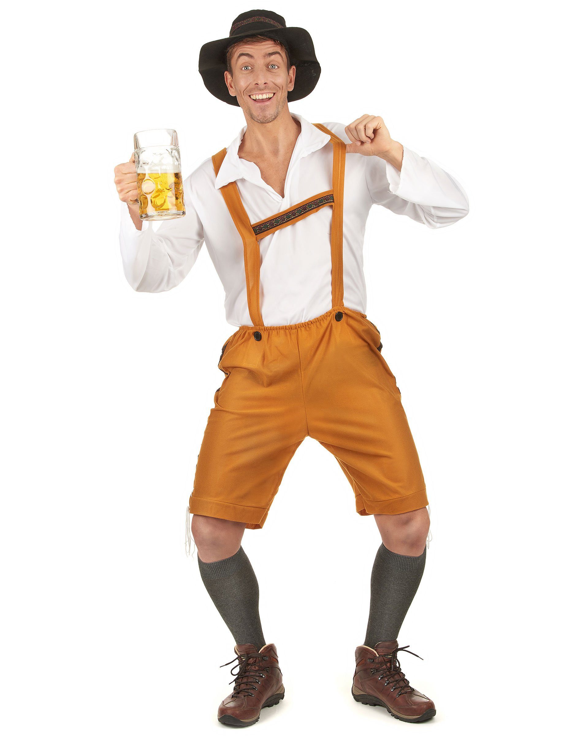 Kostüm Bayer Herren-Kostüm Lederhose orange-weiss
