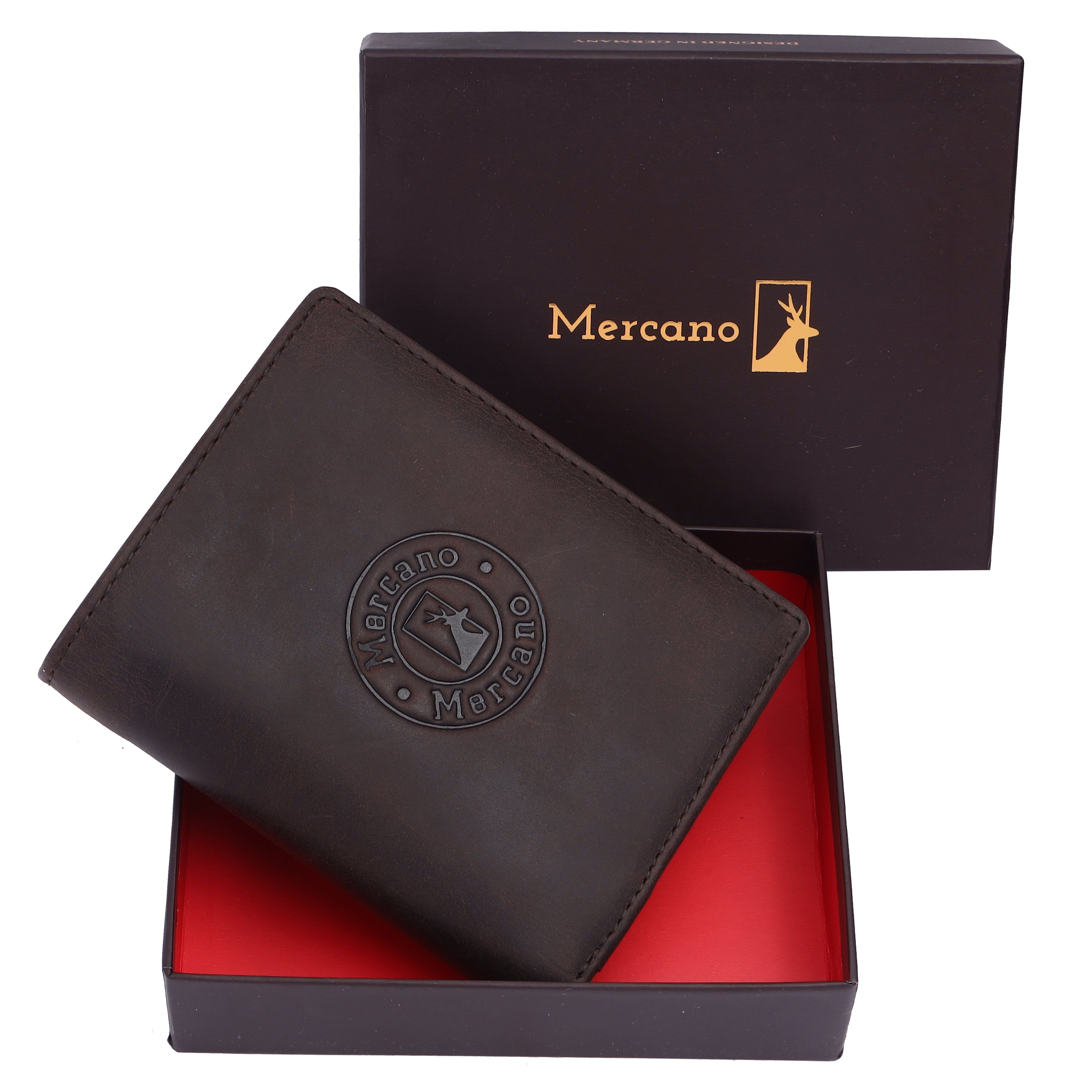 100% Vintage Leder, & integrierter Herren, inkl. RFID-Schutz Geldbörse Mercano aus Geschenkbox für