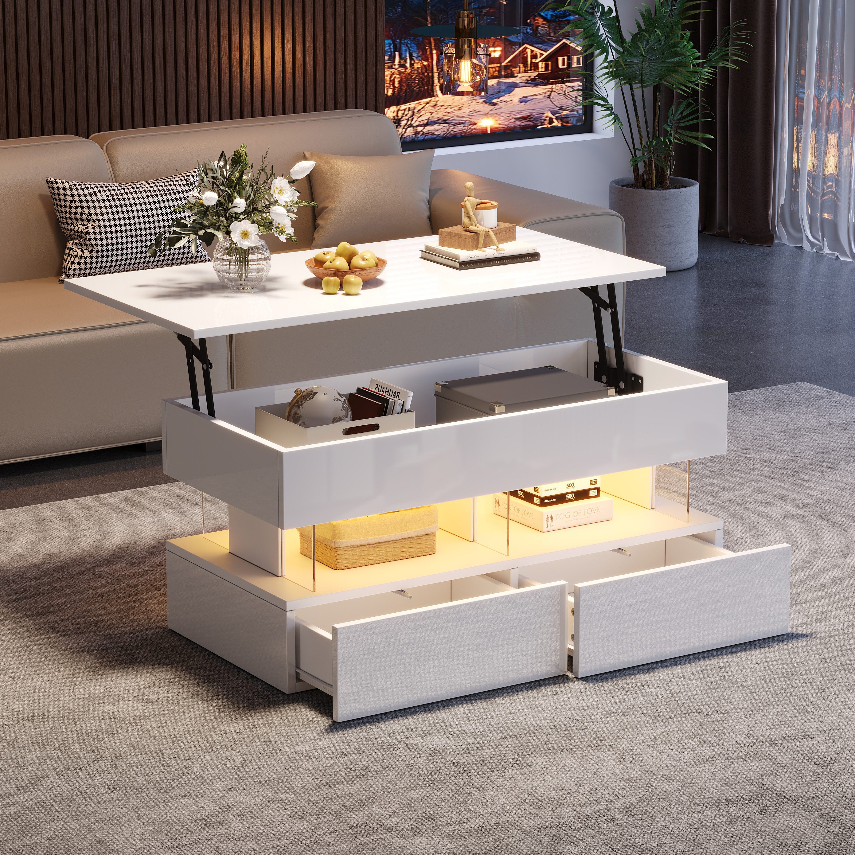 Merax Couchtisch anhebbarer Sofatisch mit LED-Beleuchtung günstig online kaufen