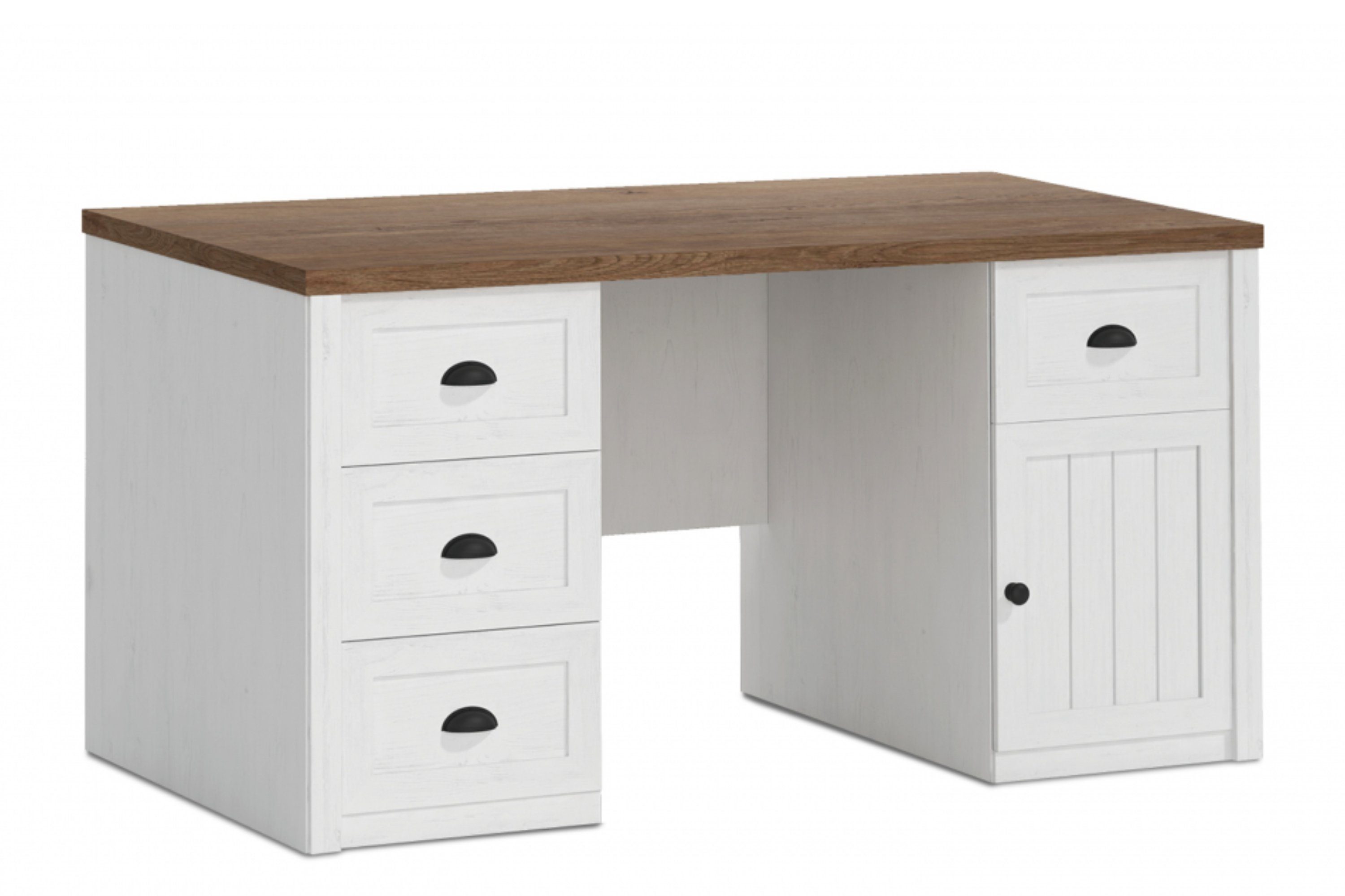 KONSIMO® Schreibtisch LEMAS Computertisch, hergestellt in der EU, Breite 160 cm, mit Schubladen, mit Türen, mit dunklen Eichenelementen